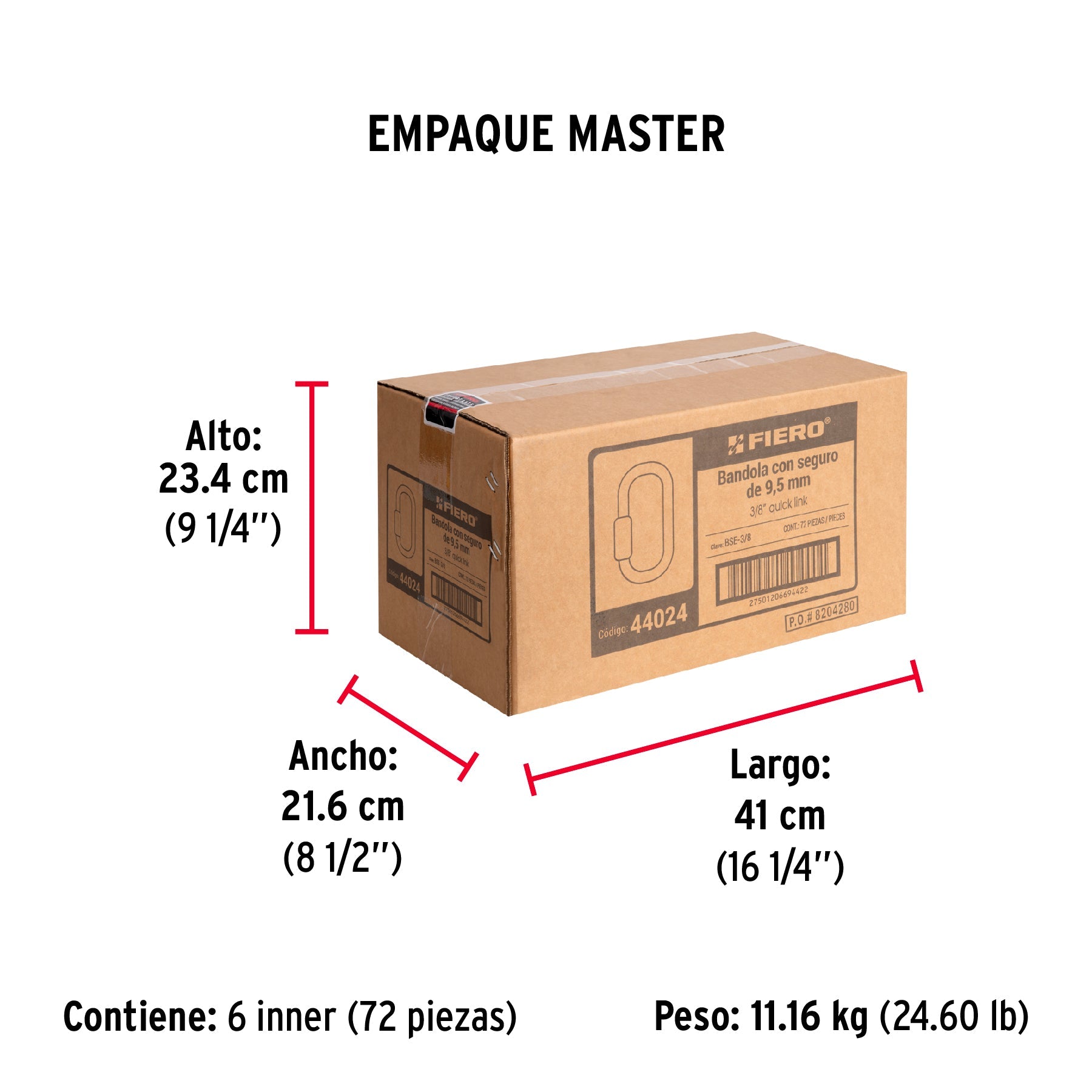 Bandola de acero de 3/8" con seguro, FIERO - Empaque