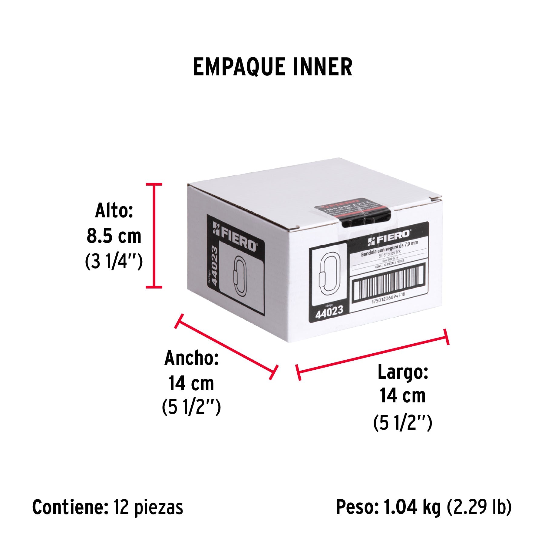Bandola de acero de 5/16" con seguro, FIERO - Empaque