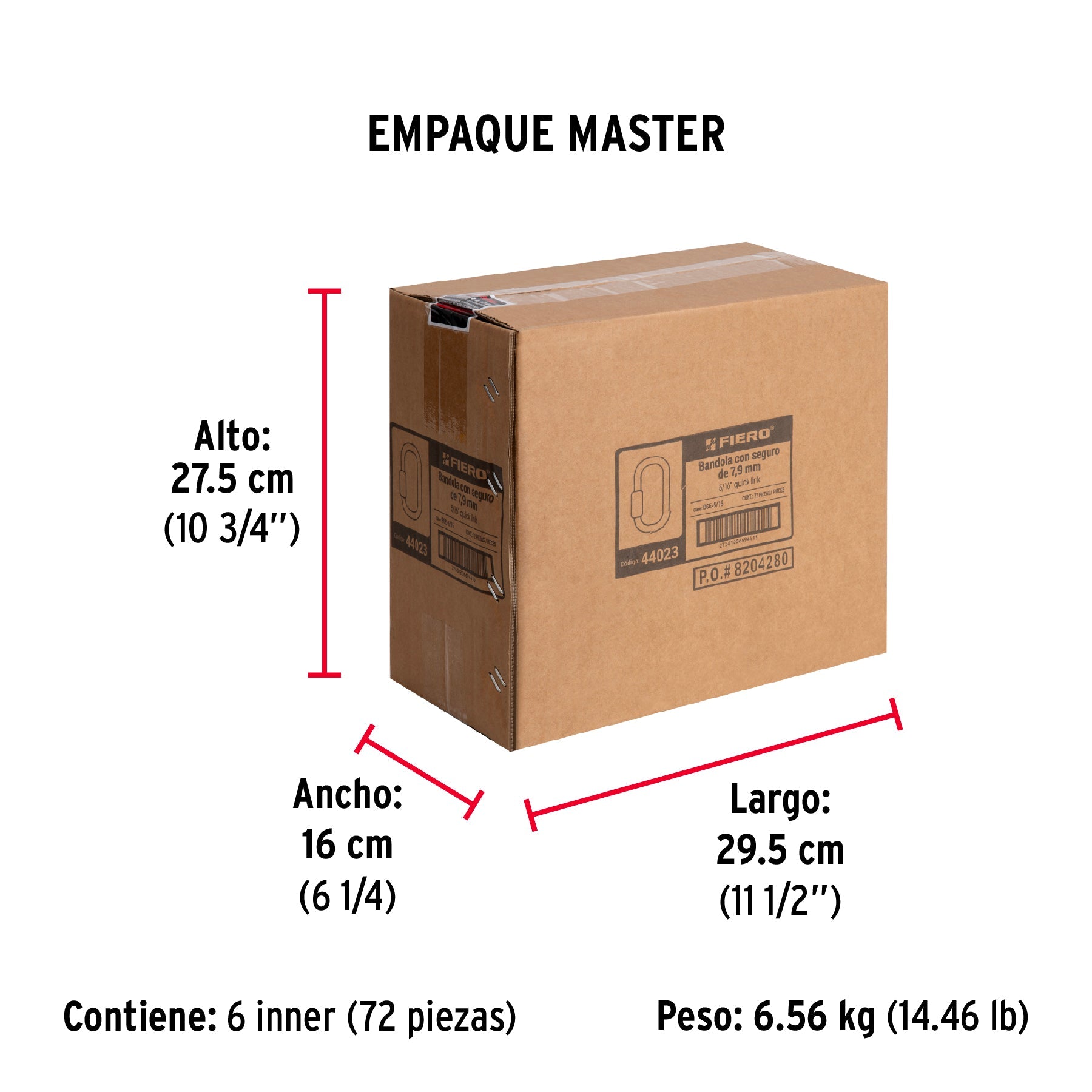 Bandola de acero de 5/16" con seguro, FIERO - Empaque