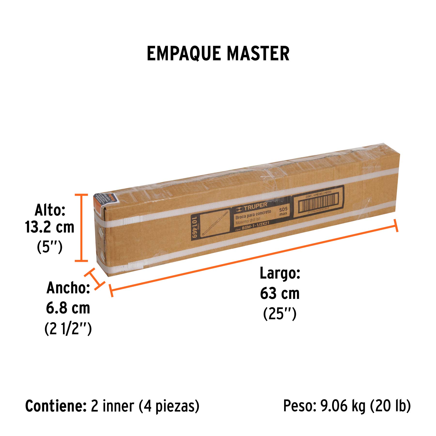 Broca SDS Max de 1-1/2 x 21", TRUPER - Empaque