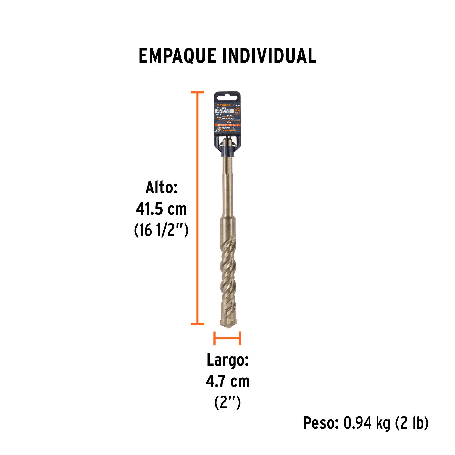 Broca SDS Max de 1-1/4 x 13", TRUPER - Empaque