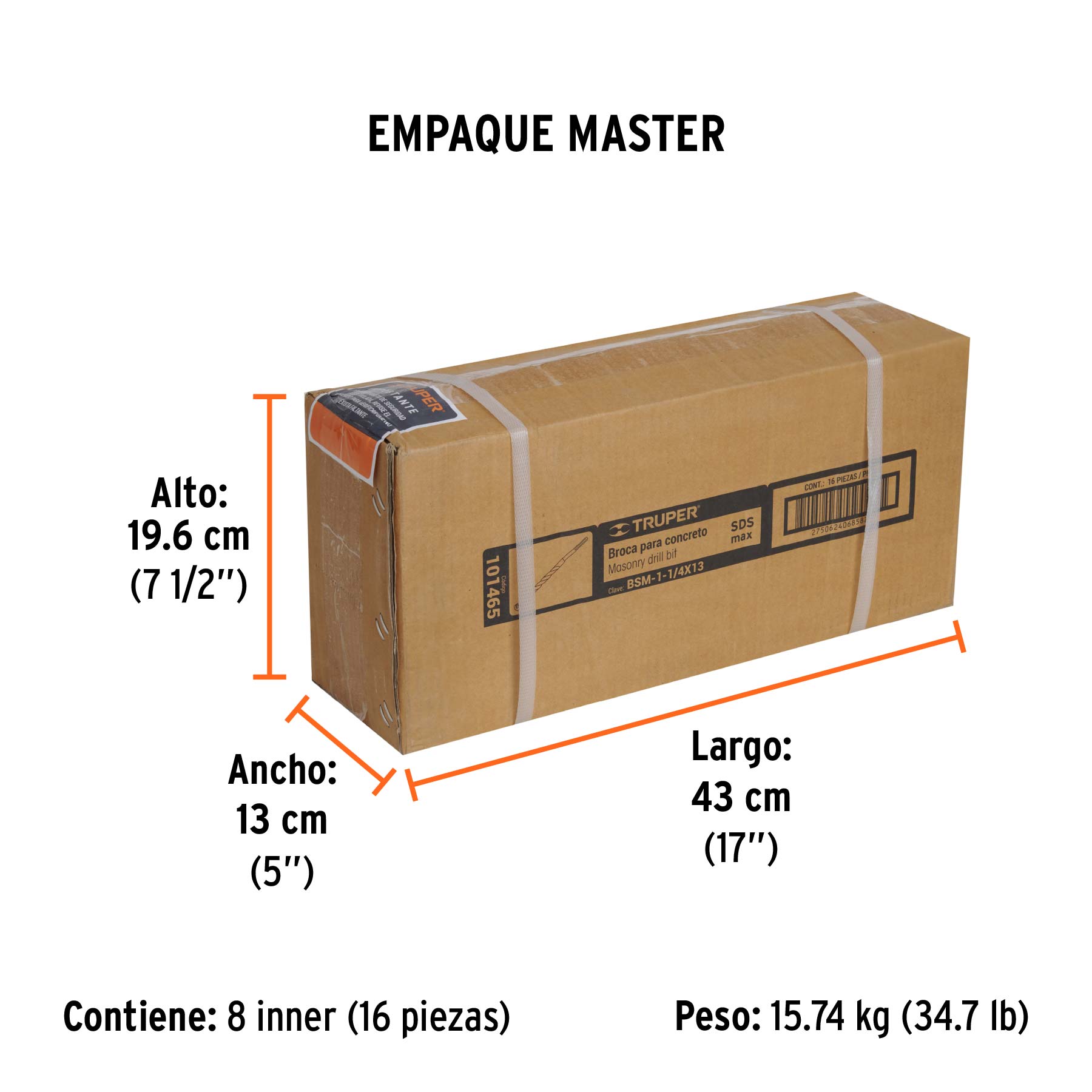 Broca SDS Max de 1-1/4 x 13", TRUPER - Empaque