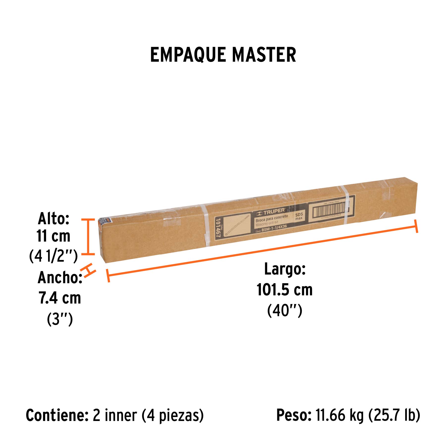 Broca SDS Max de 1-1/4 x 36", TRUPER - Empaque