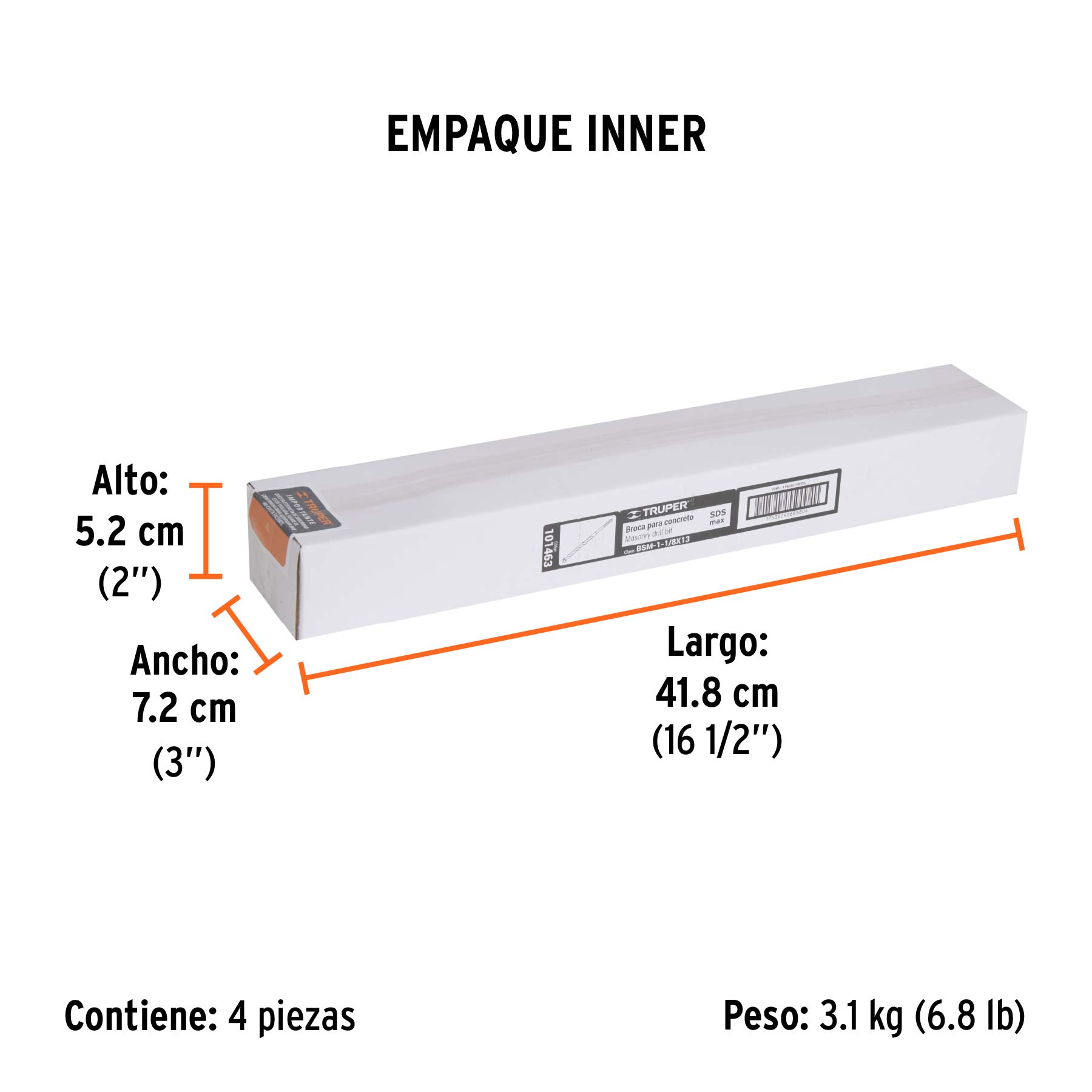 Broca SDS Max de 1-1/8 x 13", TRUPER - Empaque