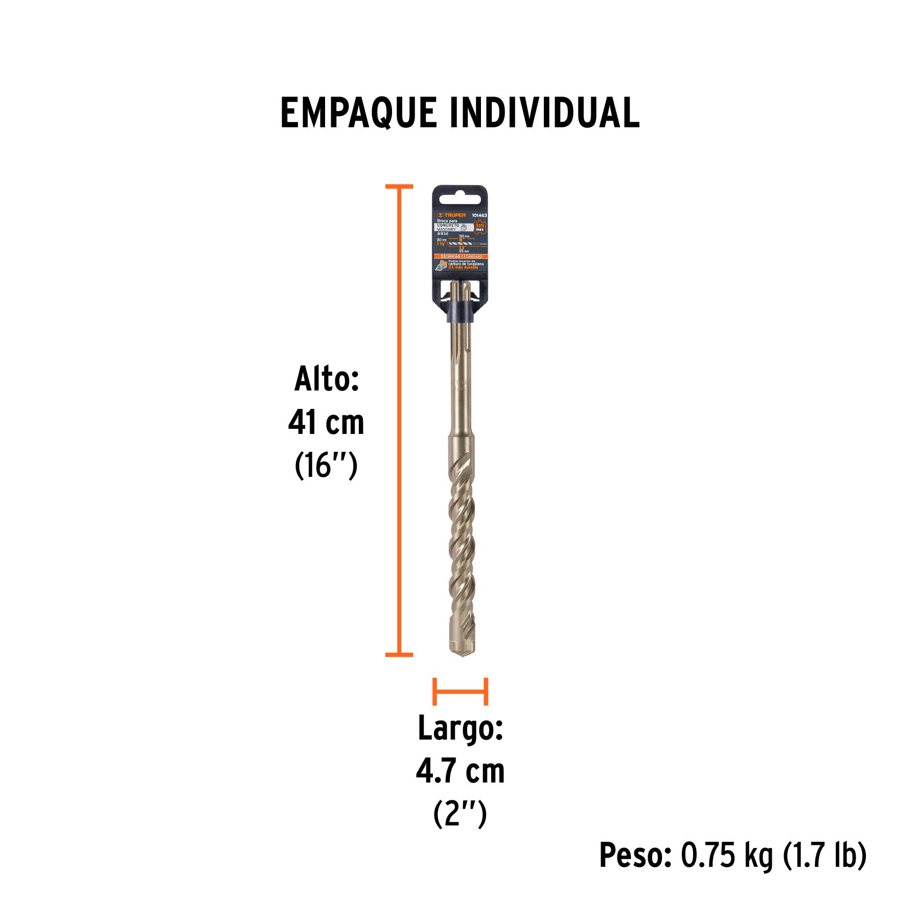 Broca SDS Max de 1-1/8 x 13", TRUPER - Empaque