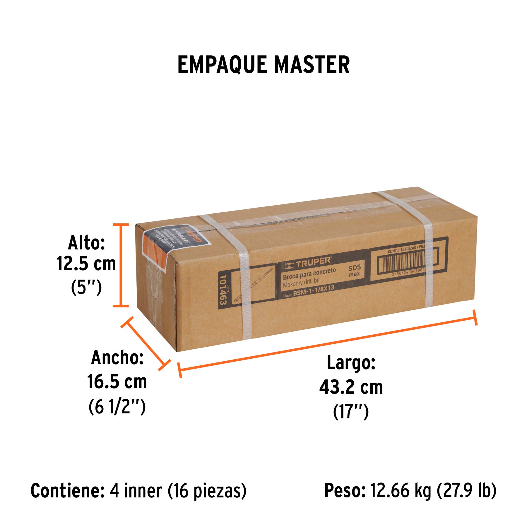 Broca SDS Max de 1-1/8 x 13", TRUPER - Empaque