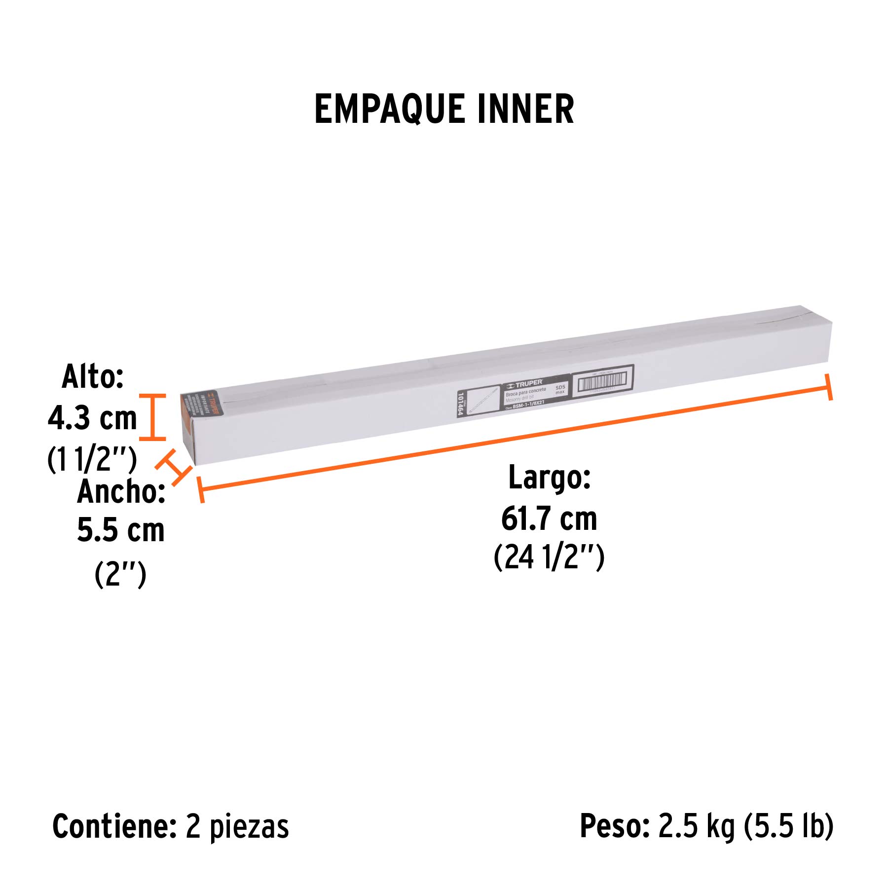 Broca SDS Max de 1-1/8 x 21", TRUPER - Empaque