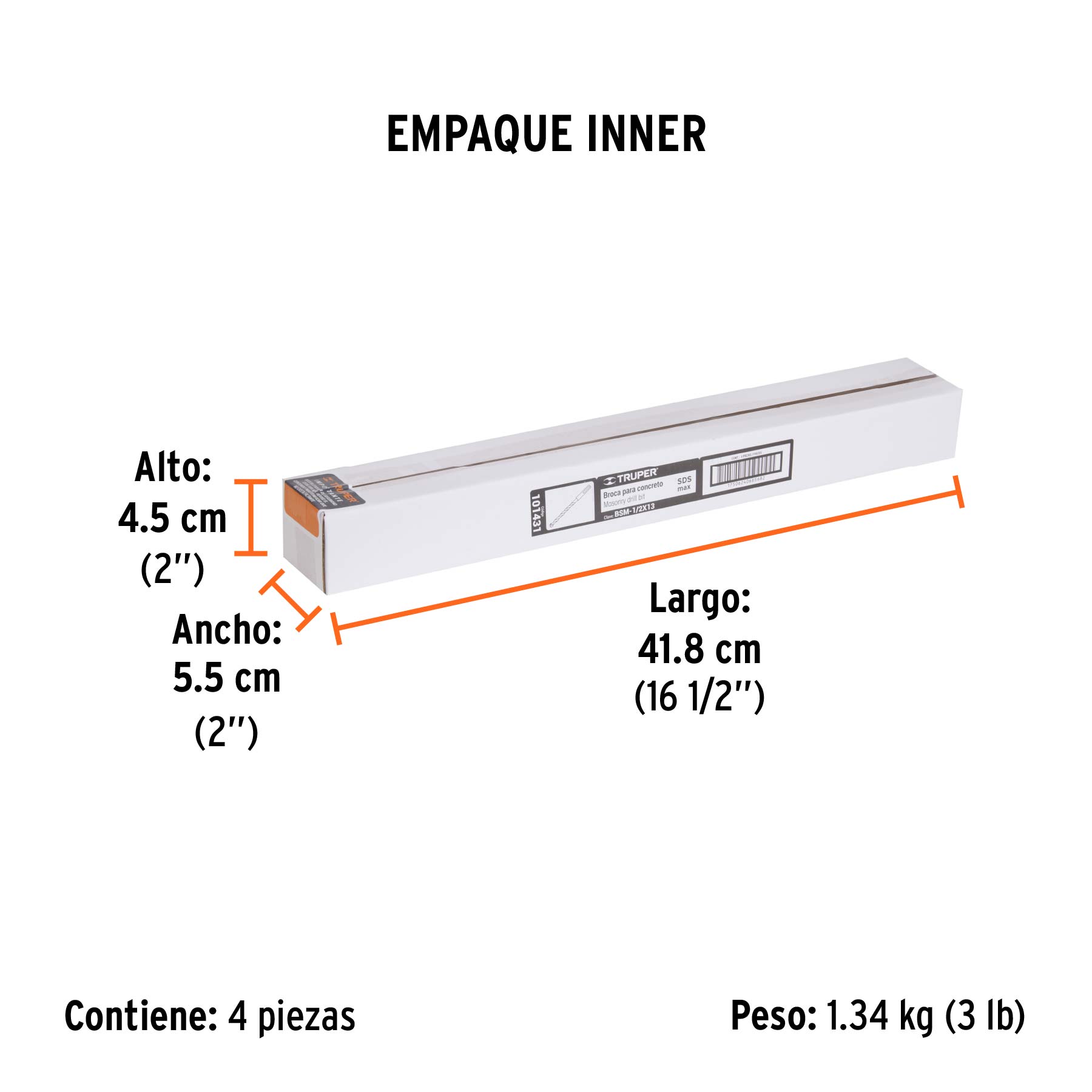 Broca SDS Max de 1/2 x 13", TRUPER - Empaque