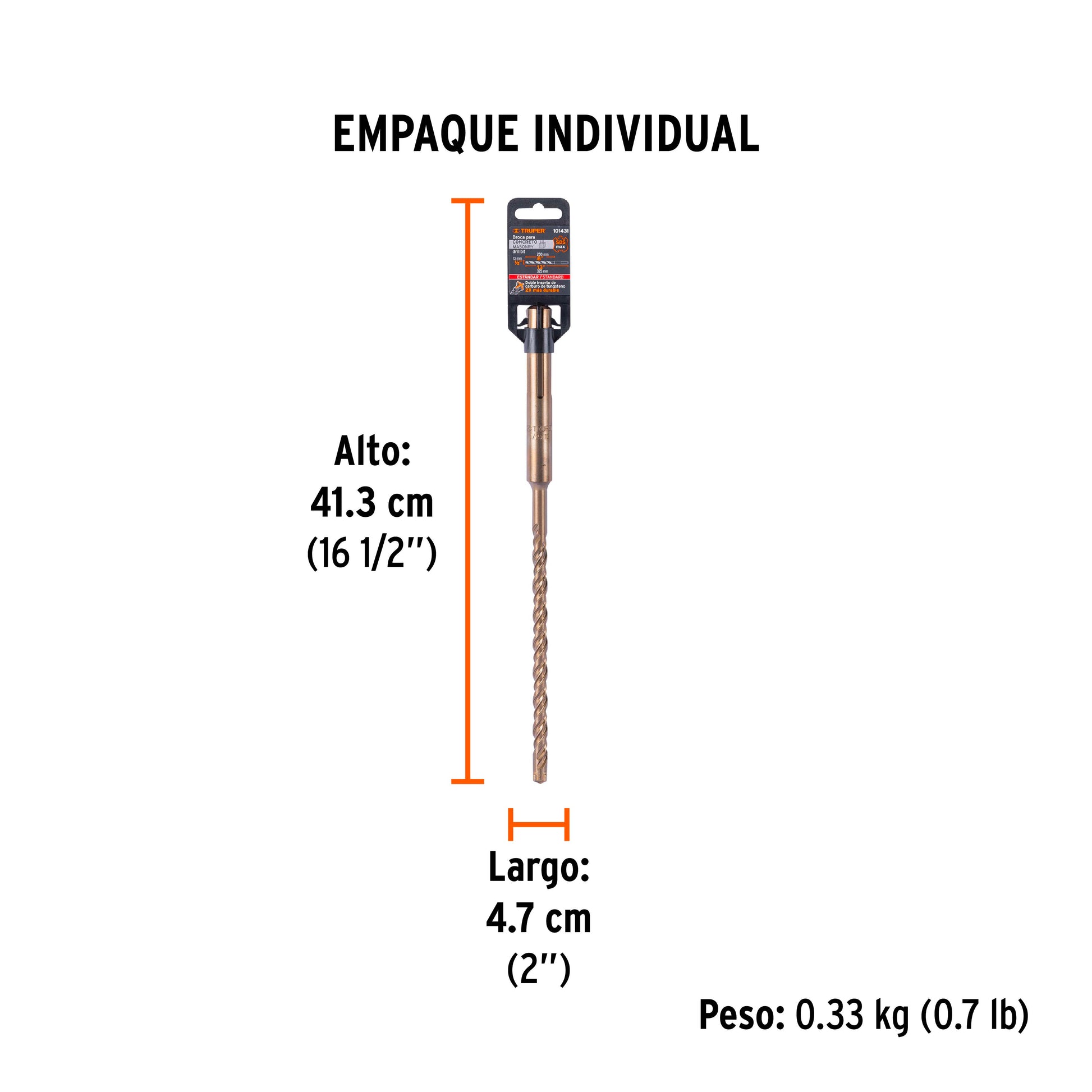 Broca SDS Max de 1/2 x 13", TRUPER - Empaque