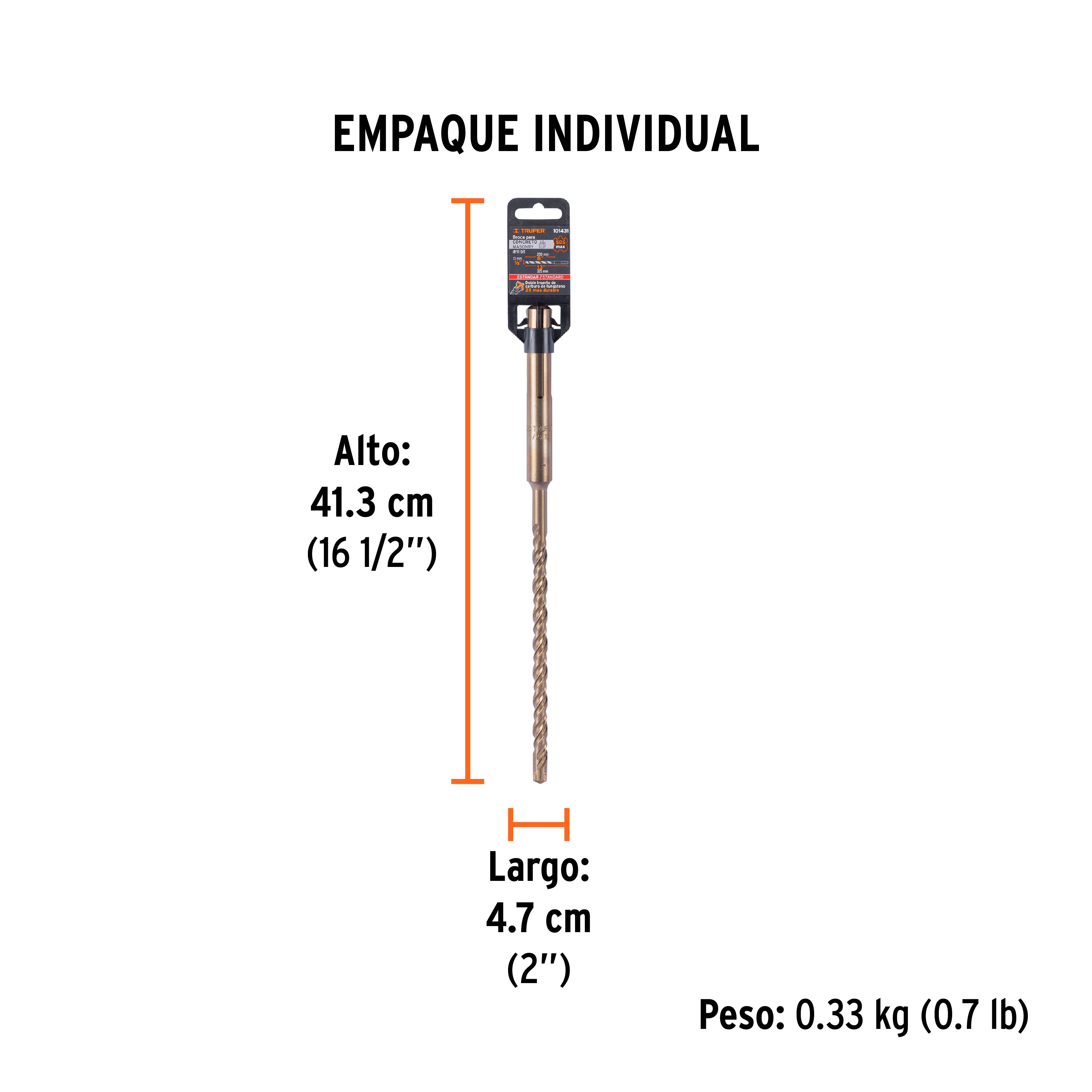 Broca SDS Max de 1/2 x 13", TRUPER - Empaque