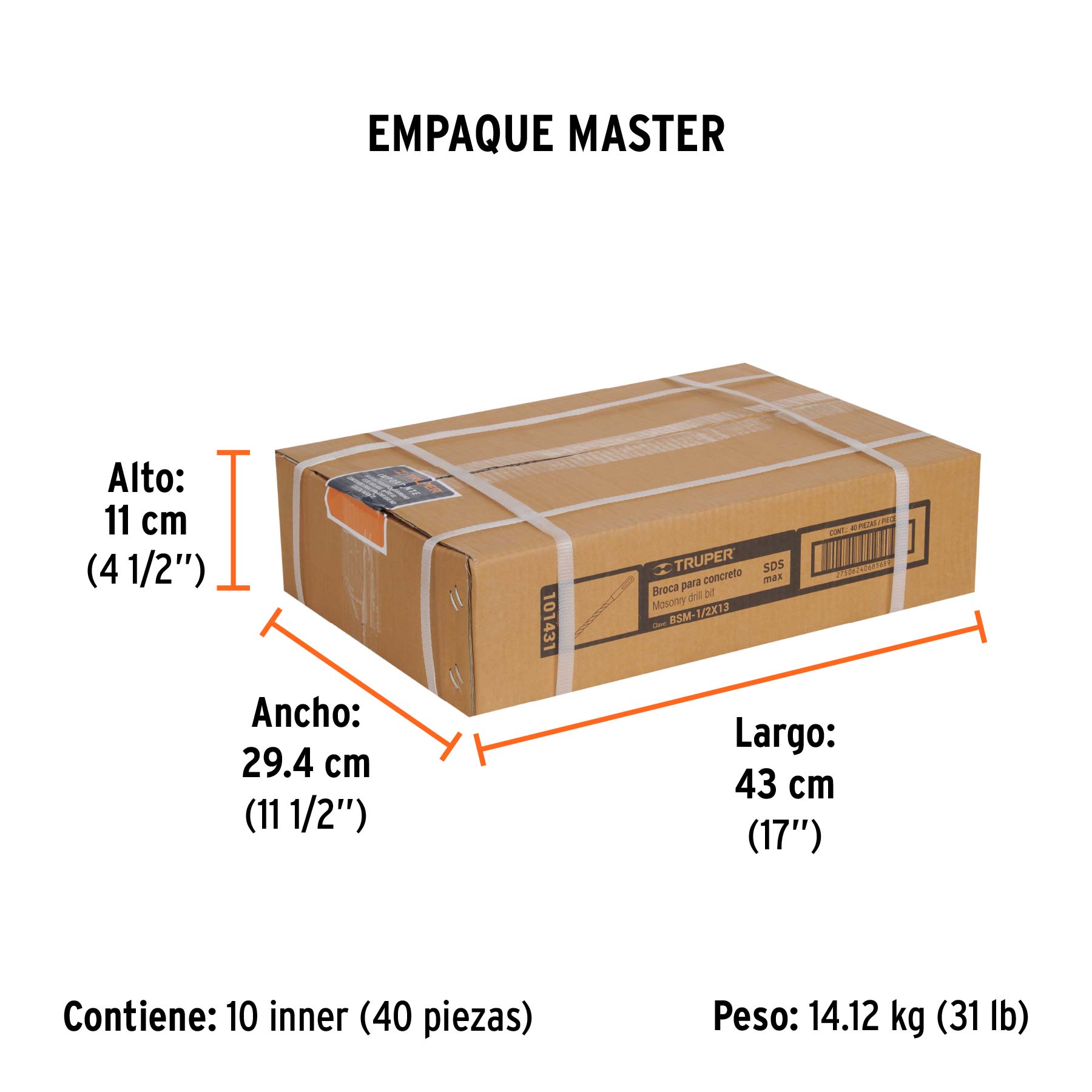 Broca SDS Max de 1/2 x 13", TRUPER - Empaque