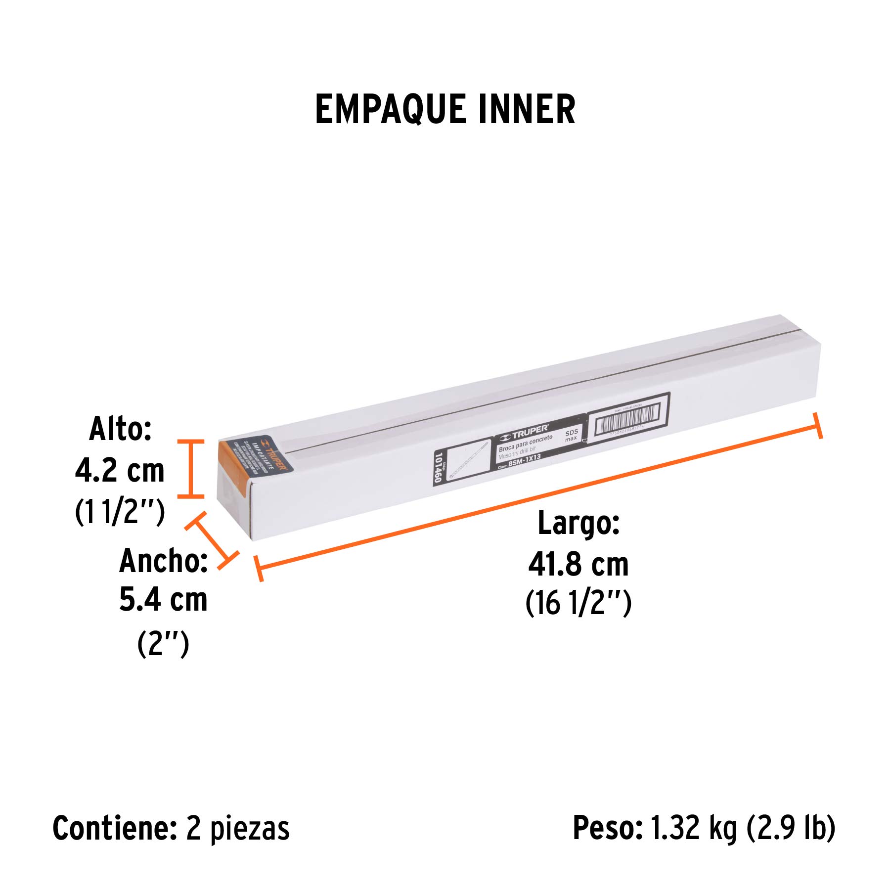 Broca SDS Max de 1 x 13", TRUPER - Empaque