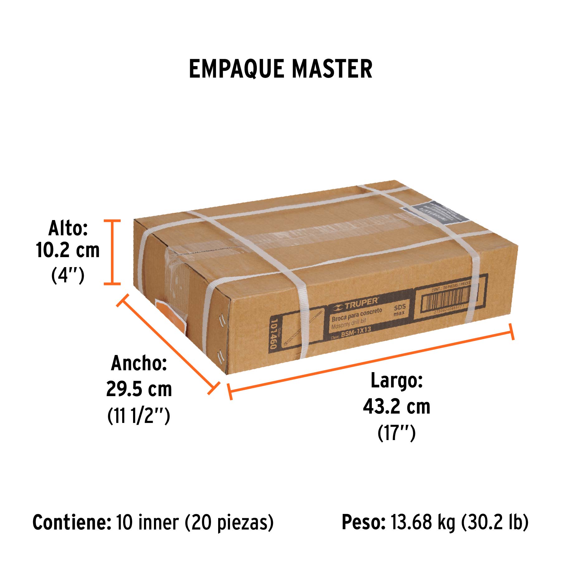 Broca SDS Max de 1 x 13", TRUPER - Empaque
