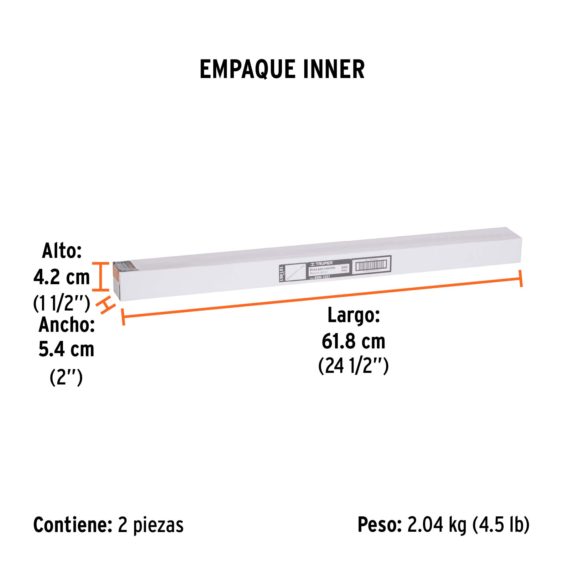Broca SDS Max de 1 x 21", TRUPER - Empaque