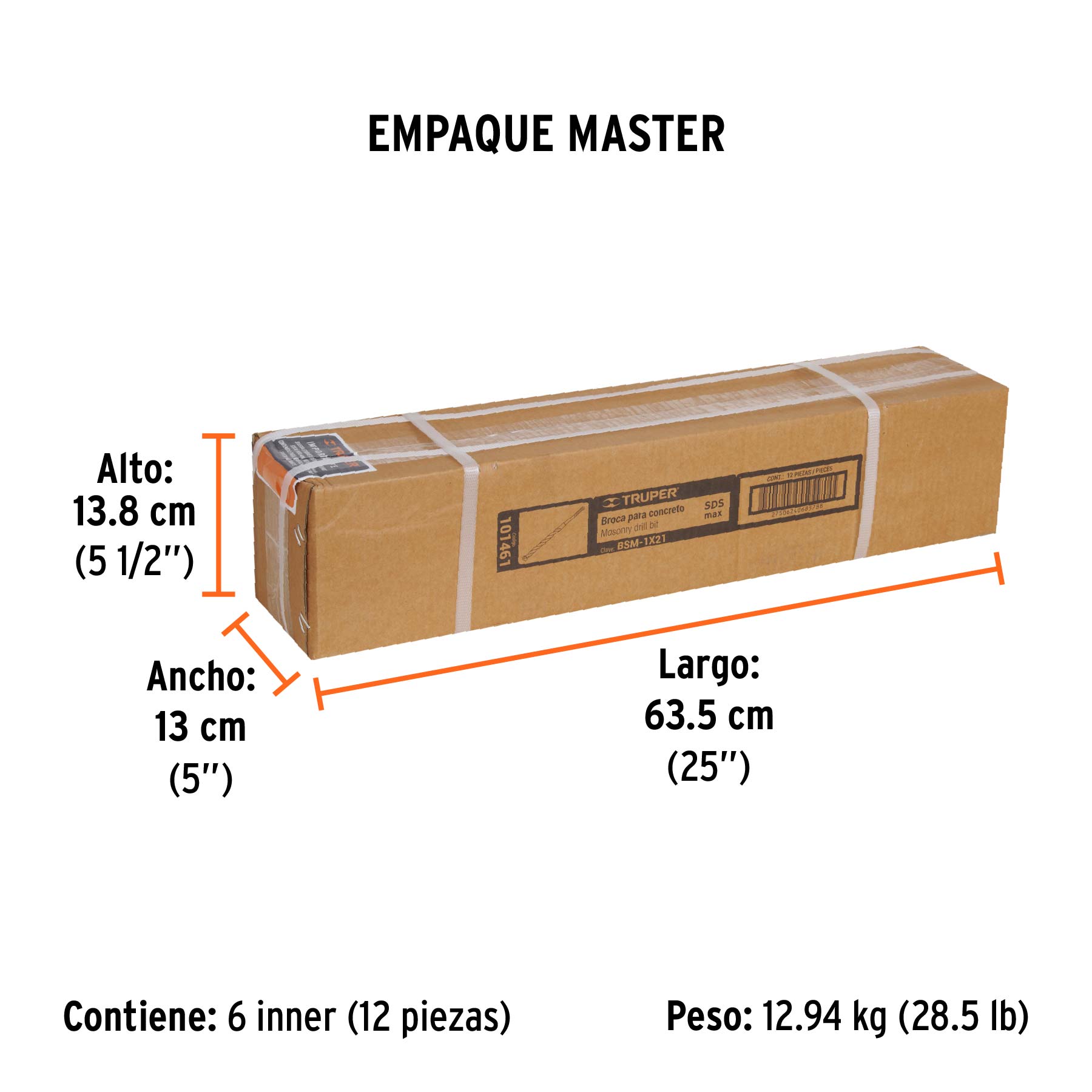 Broca SDS Max de 1 x 21", TRUPER - Empaque