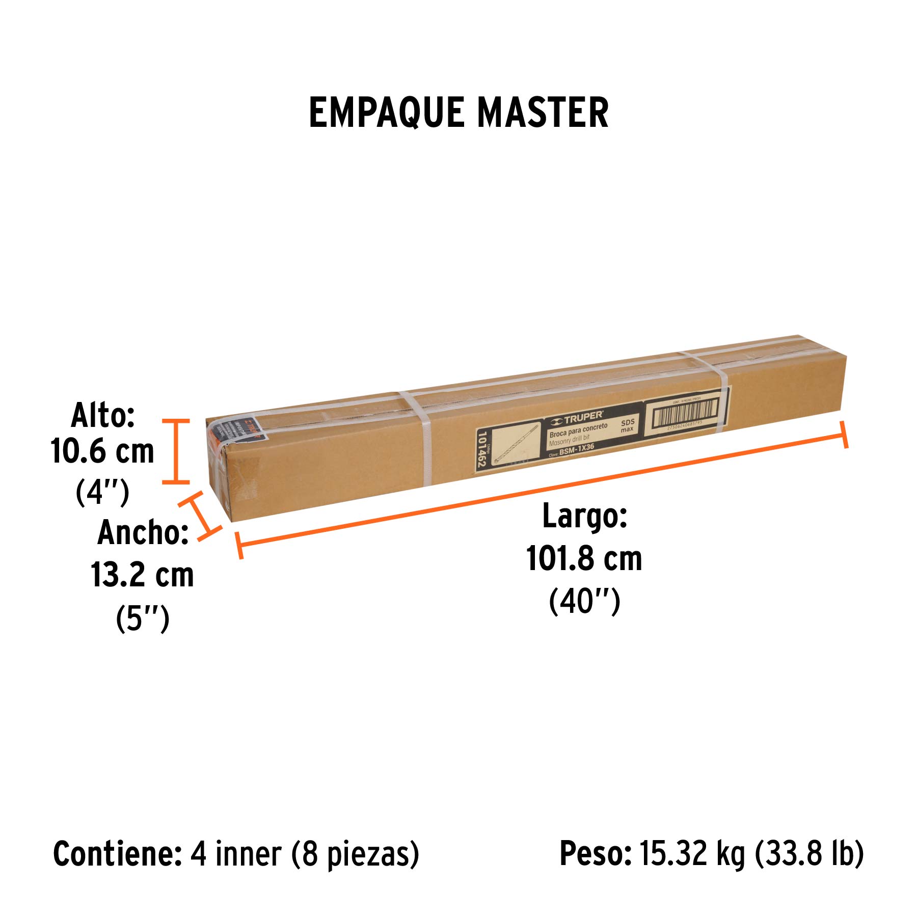Broca SDS Max de 1 x 36", TRUPER - Empaque