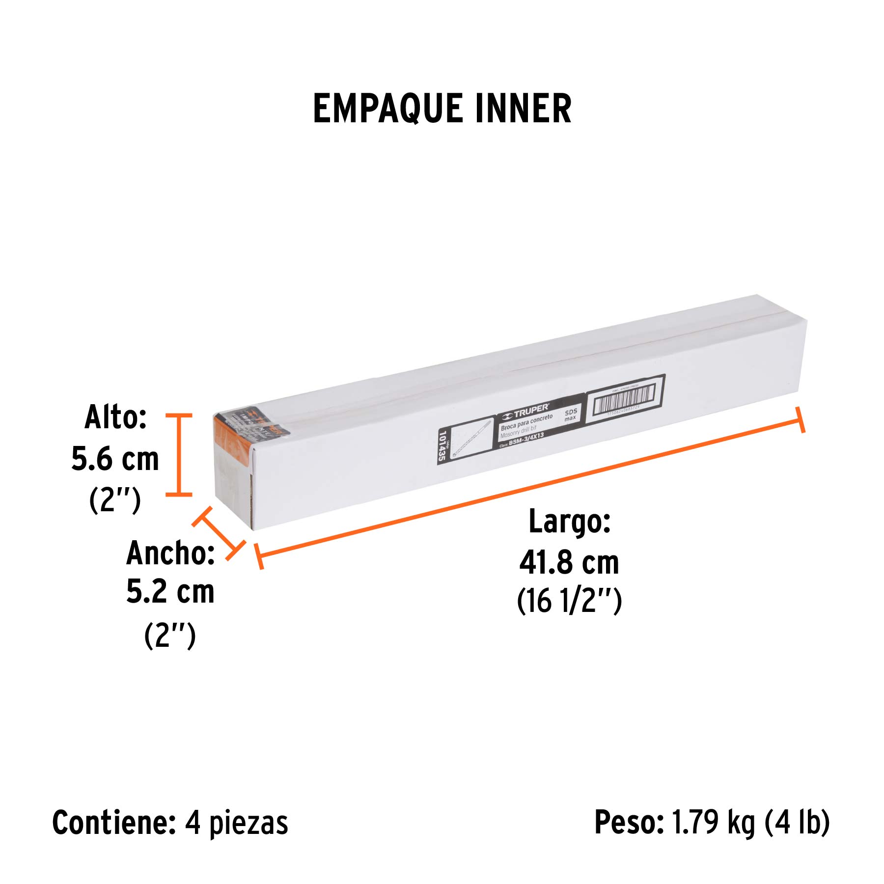 Broca SDS Max de 3/4 x 13", TRUPER - Empaque