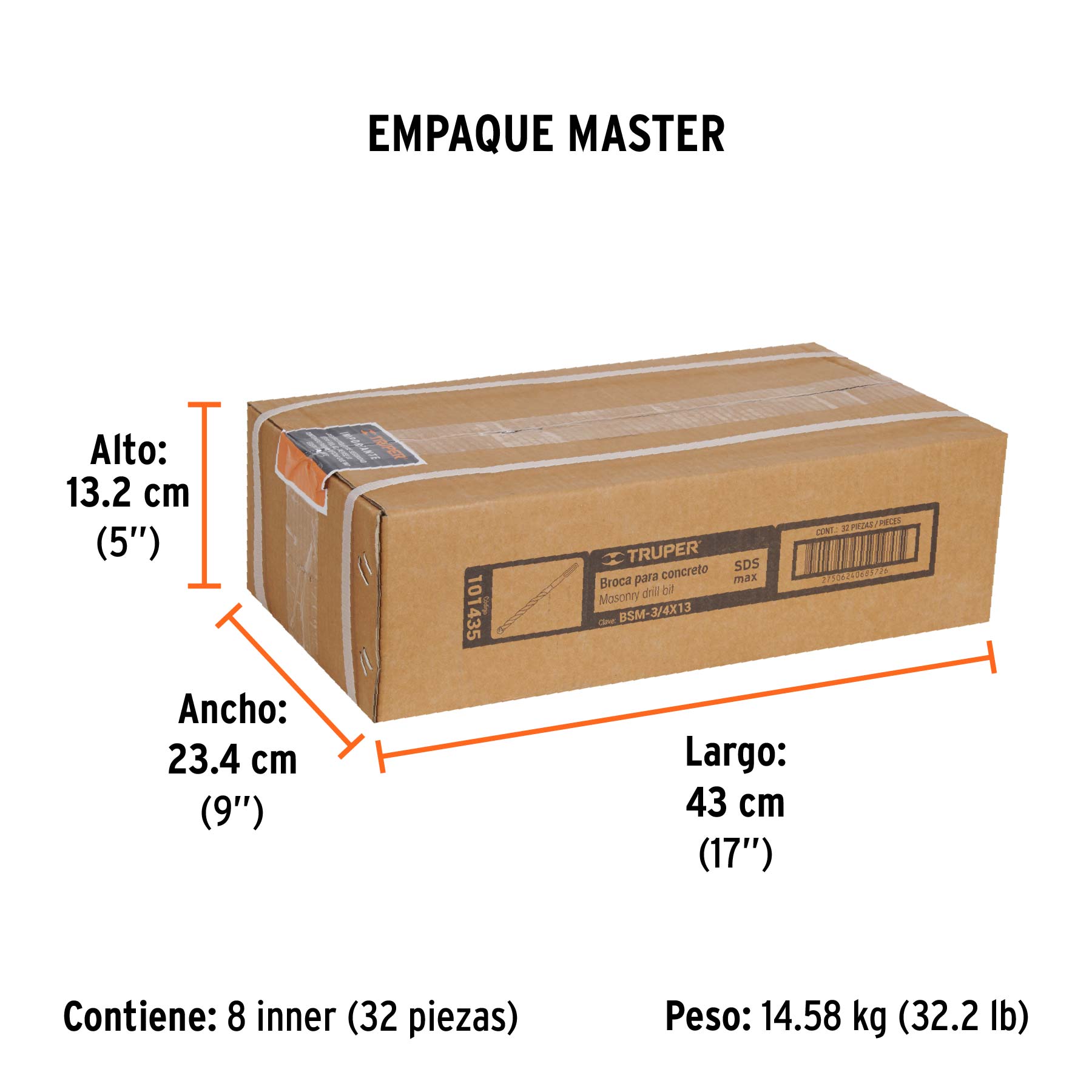 Broca SDS Max de 3/4 x 13", TRUPER - Empaque