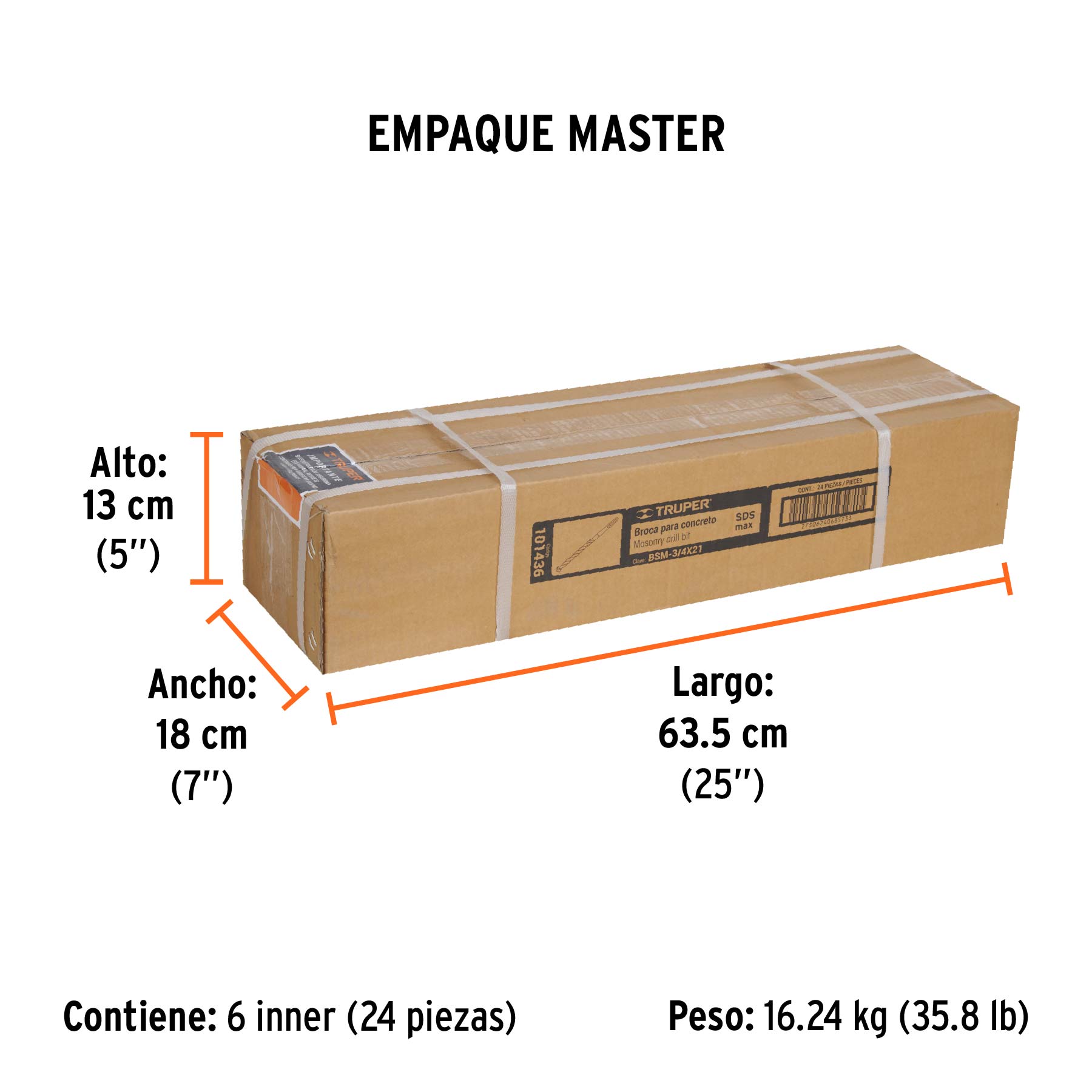 Broca SDS Max de 3/4 x 21", TRUPER - Empaque