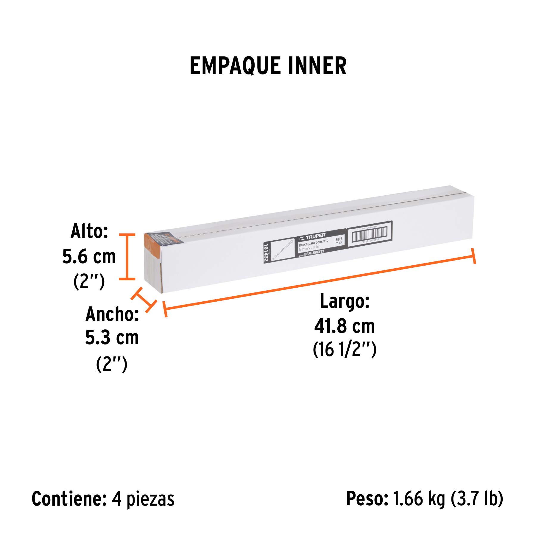 Broca SDS Max de 5/8 x 13", TRUPER - Empaque