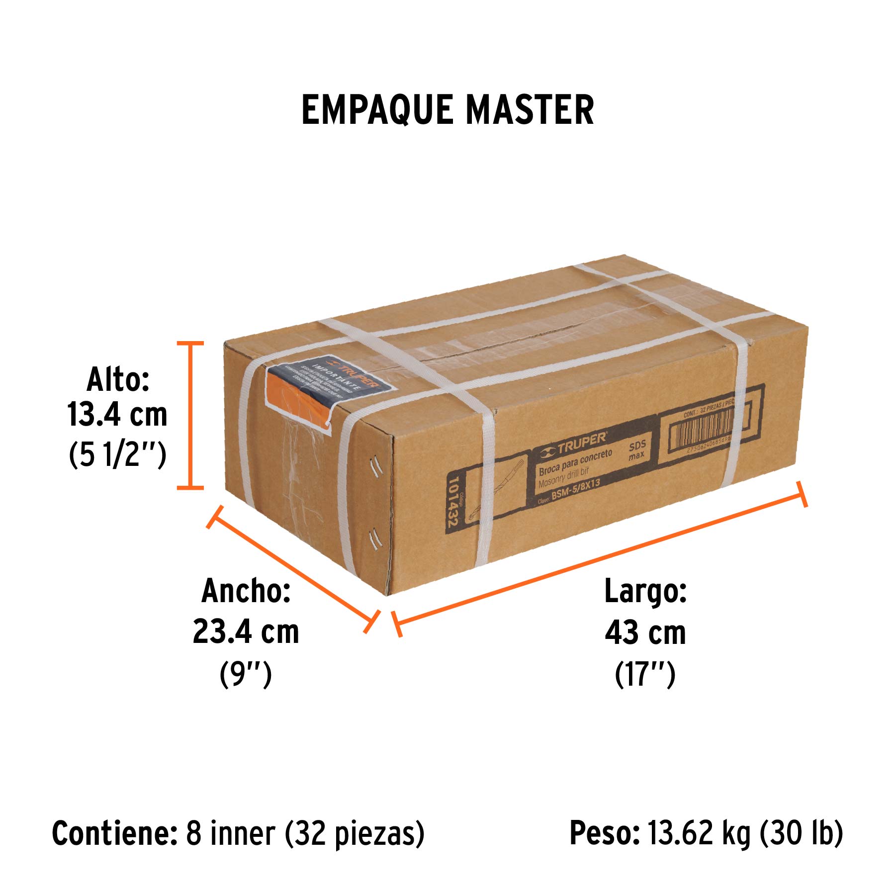 Broca SDS Max de 5/8 x 13", TRUPER - Empaque