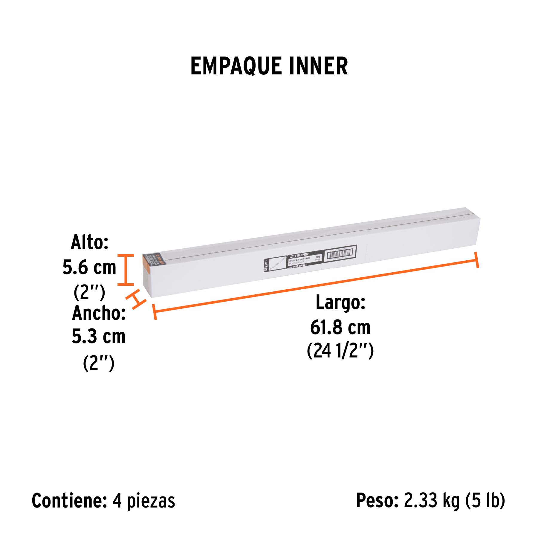 Broca SDS Max de 5/8 x 21", TRUPER - Empaque
