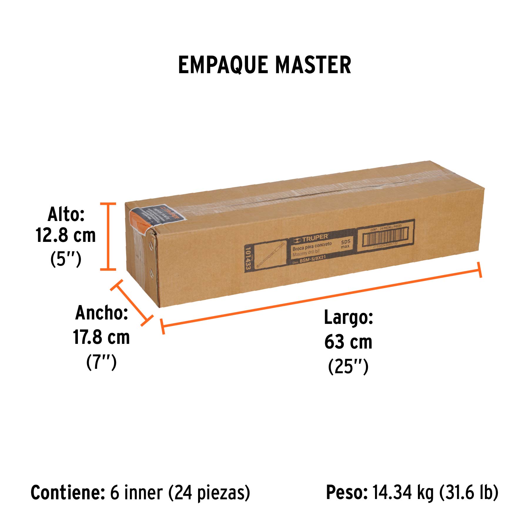 Broca SDS Max de 5/8 x 21", TRUPER - Empaque