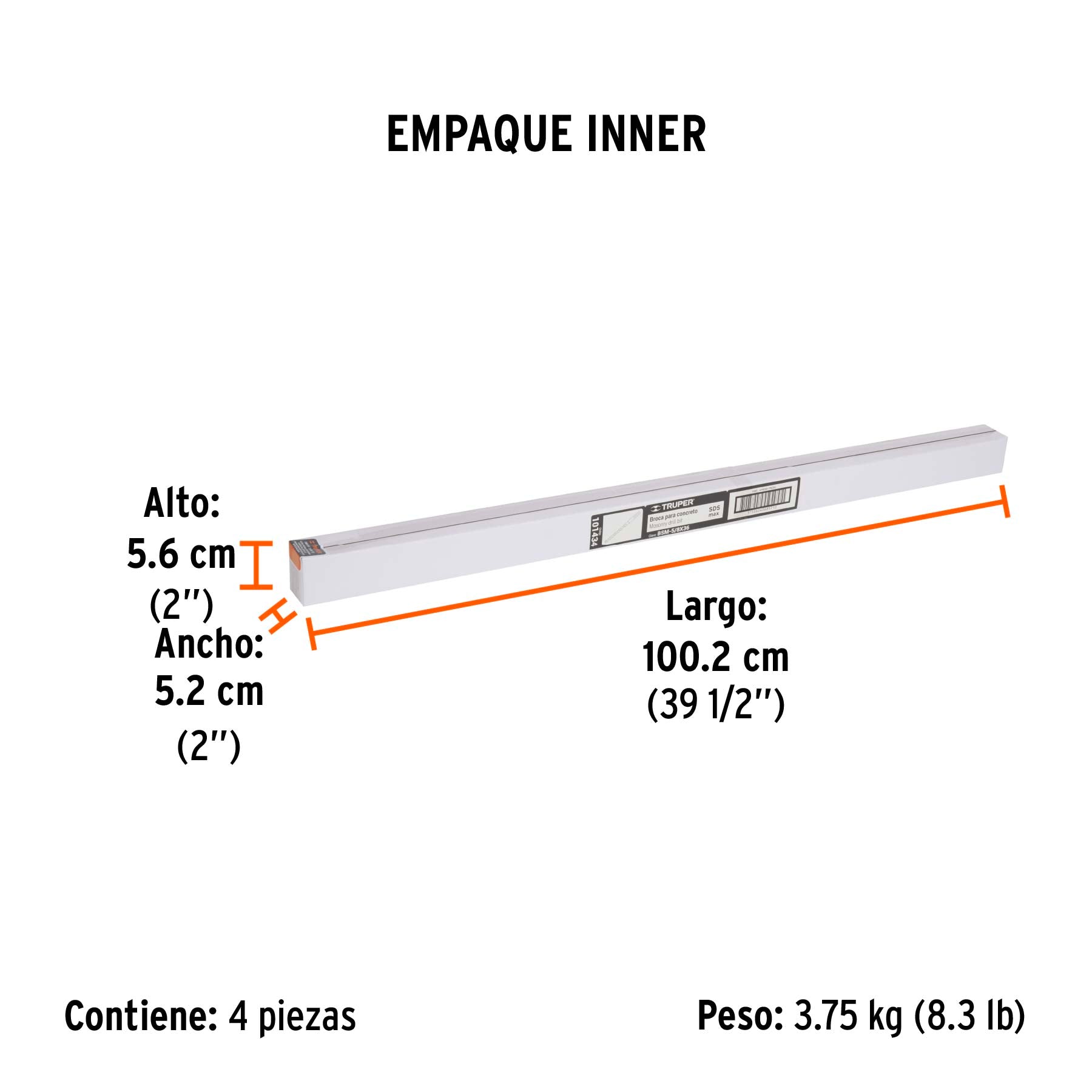 Broca SDS Max de 5/8 x 36", TRUPER - Empaque