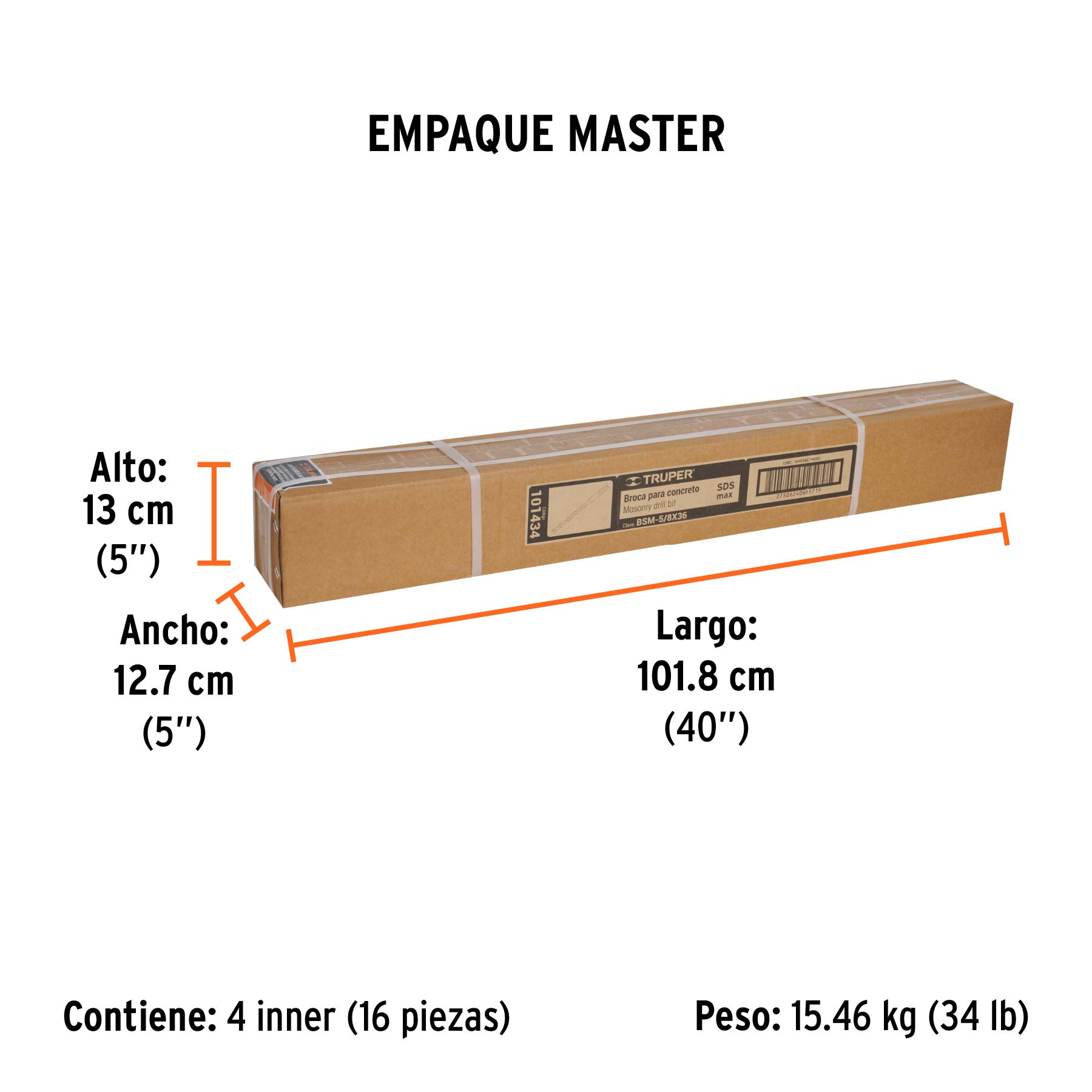 Broca SDS Max de 5/8 x 36", TRUPER - Empaque