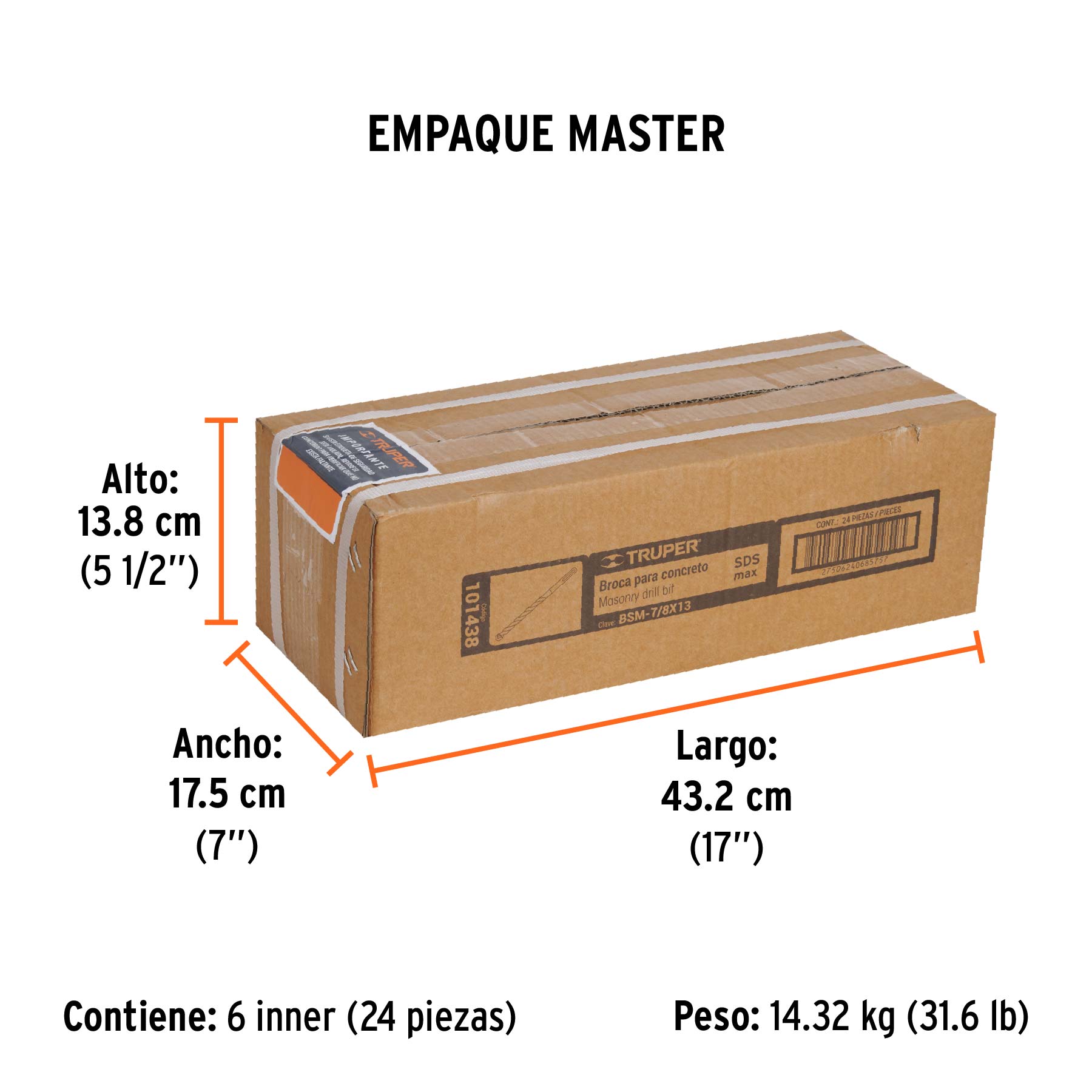Broca SDS Max de 7/8 x 13", TRUPER - Empaque