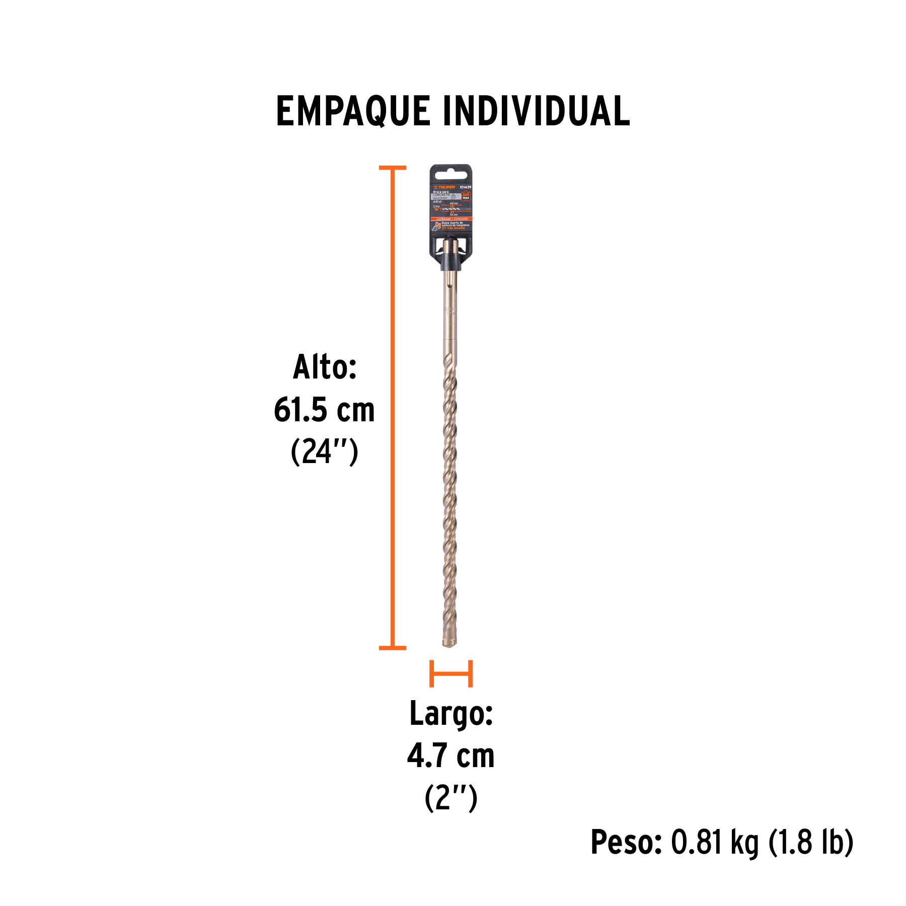 Broca SDS Max de 7/8 x 21", TRUPER - Empaque