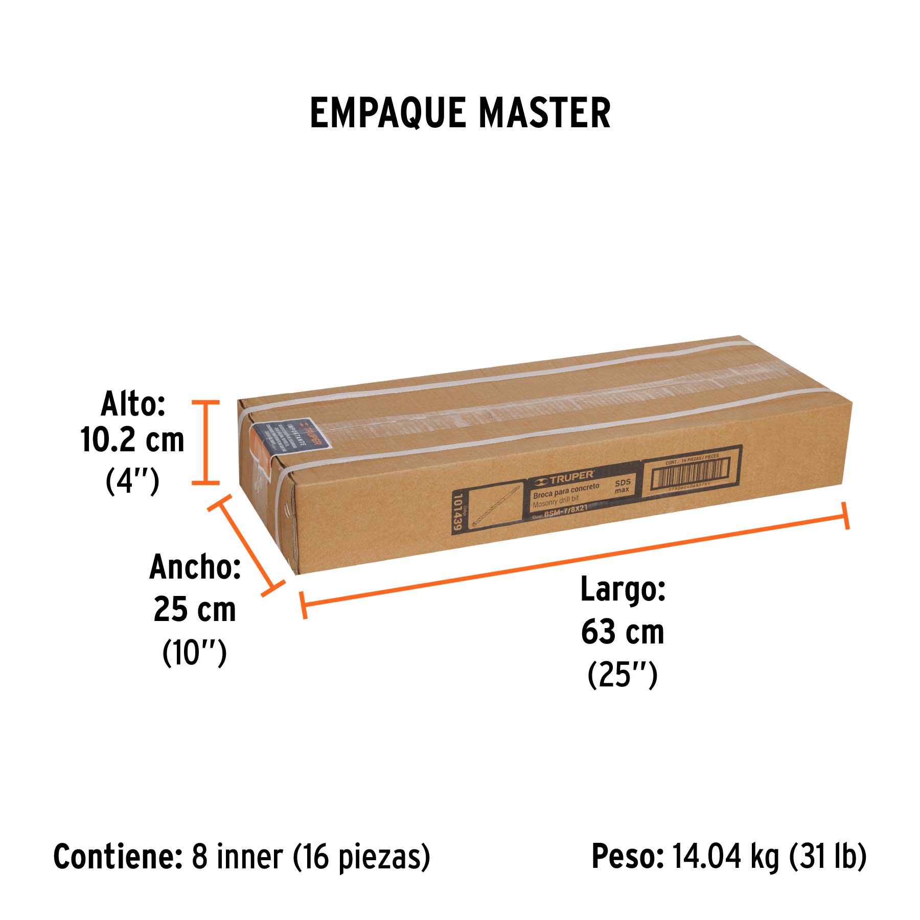 Broca SDS Max de 7/8 x 21", TRUPER - Empaque