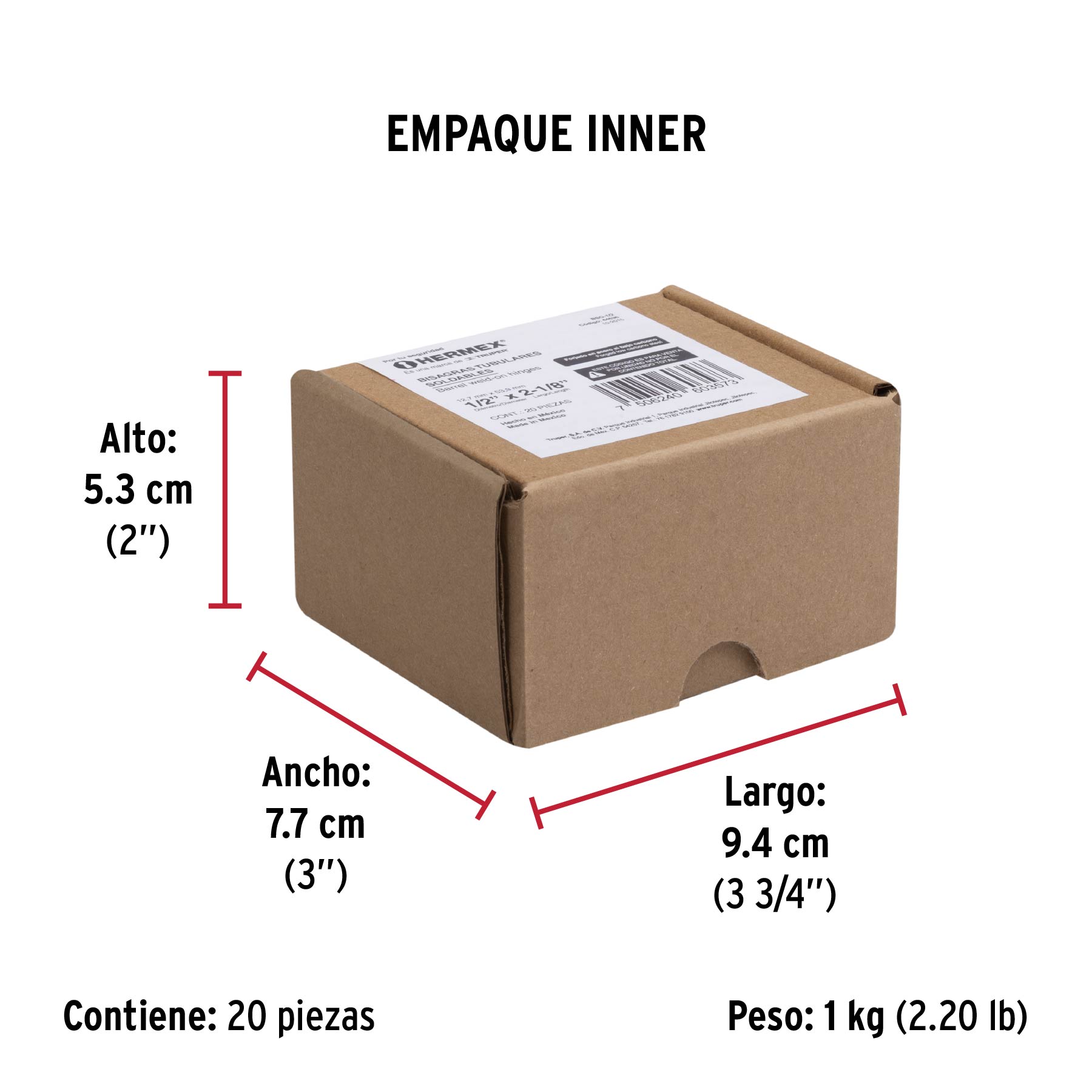 Bisagra tubular soldable de 1/2", HERMEX - Empaque