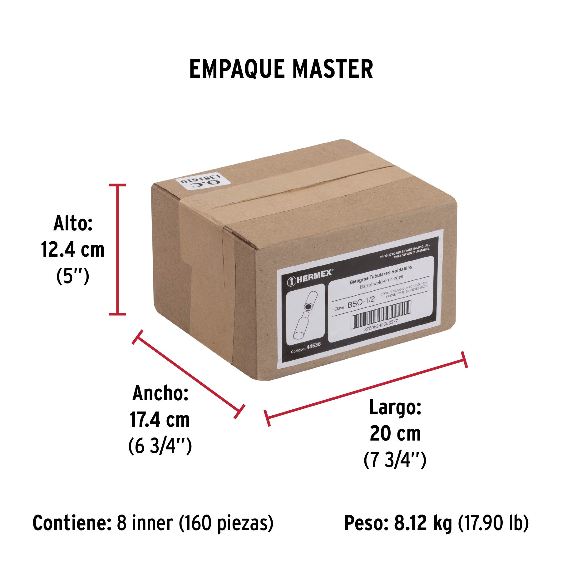 Bisagra tubular soldable de 1/2", HERMEX - Empaque