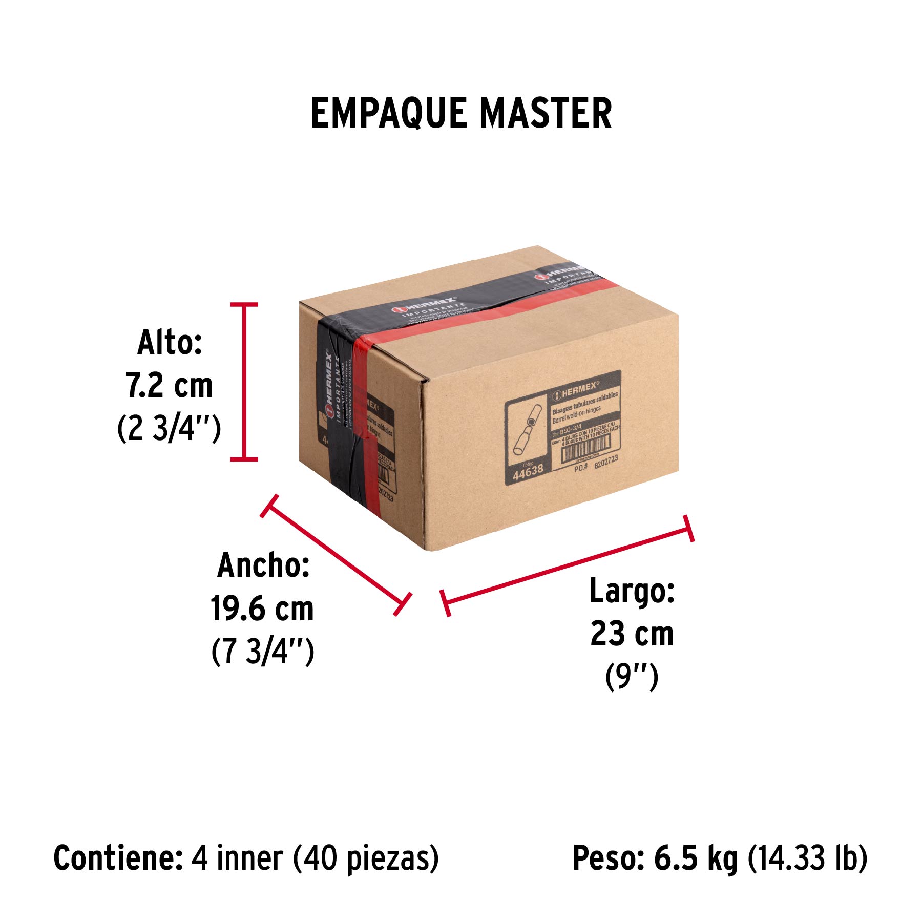 Bisagra tubular soldable de 3/4", HERMEX - Empaque
