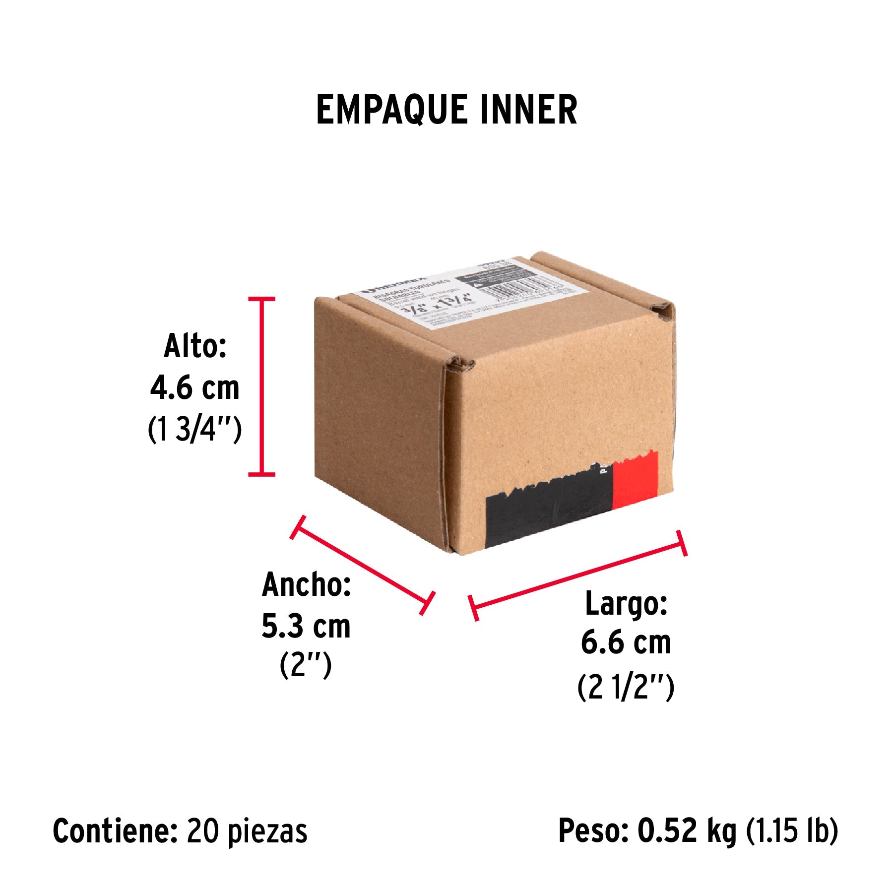Bisagra tubular soldable de 3/8", HERMEX - Empaque