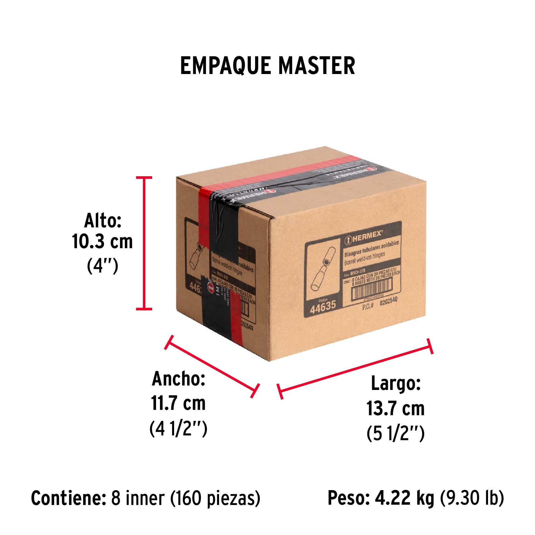 Bisagra tubular soldable de 3/8", HERMEX - Empaque