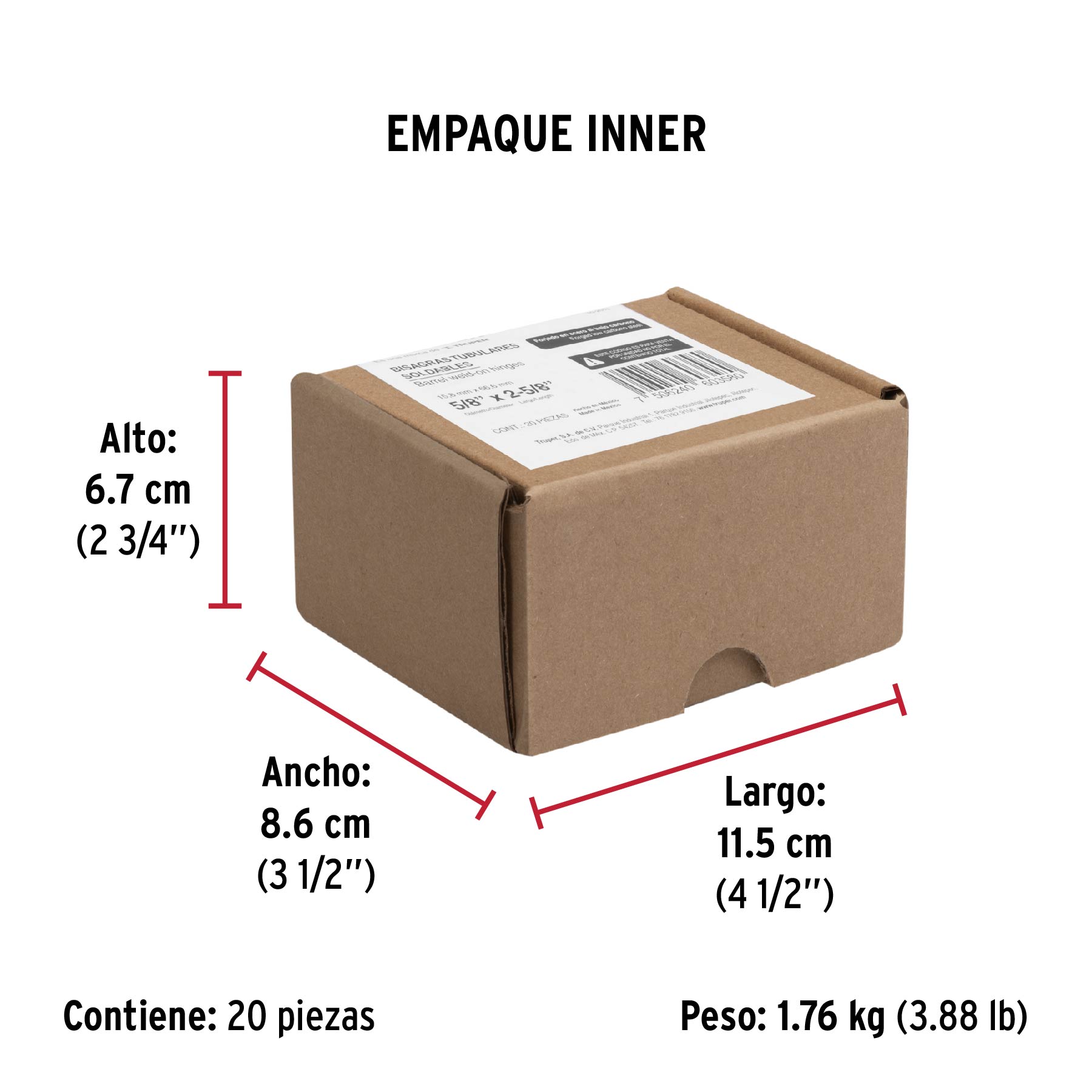 Bisagra tubular soldable de 5/8", HERMEX - Empaque
