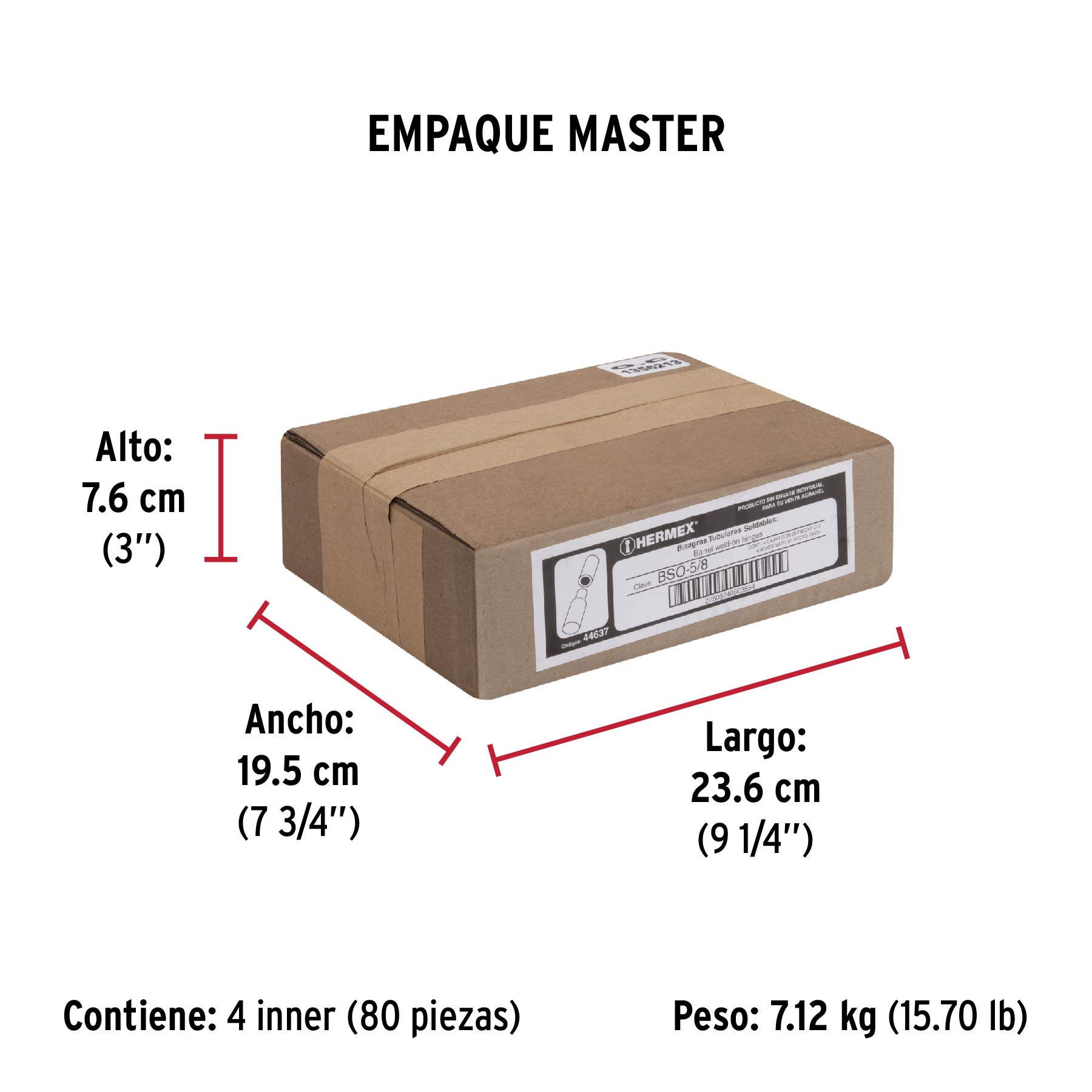 Bisagra tubular soldable de 5/8", HERMEX - Empaque