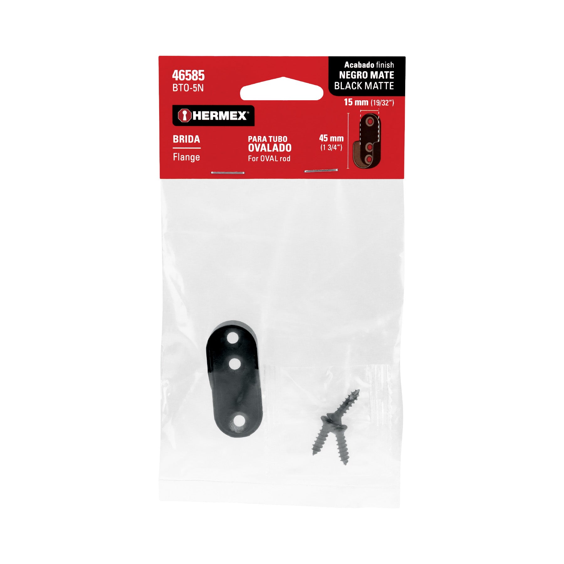 Brida negra para tubo ovalado de closet, HERMEX