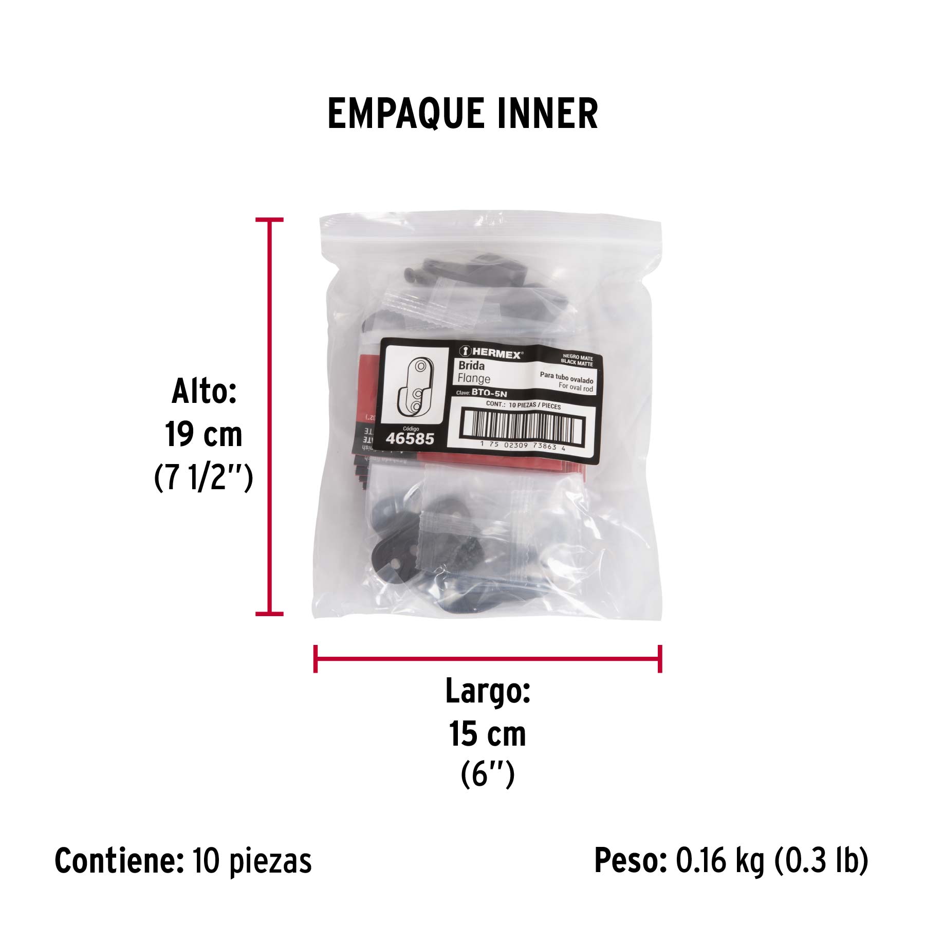 Brida negra para tubo ovalado de closet, HERMEX - Empaque