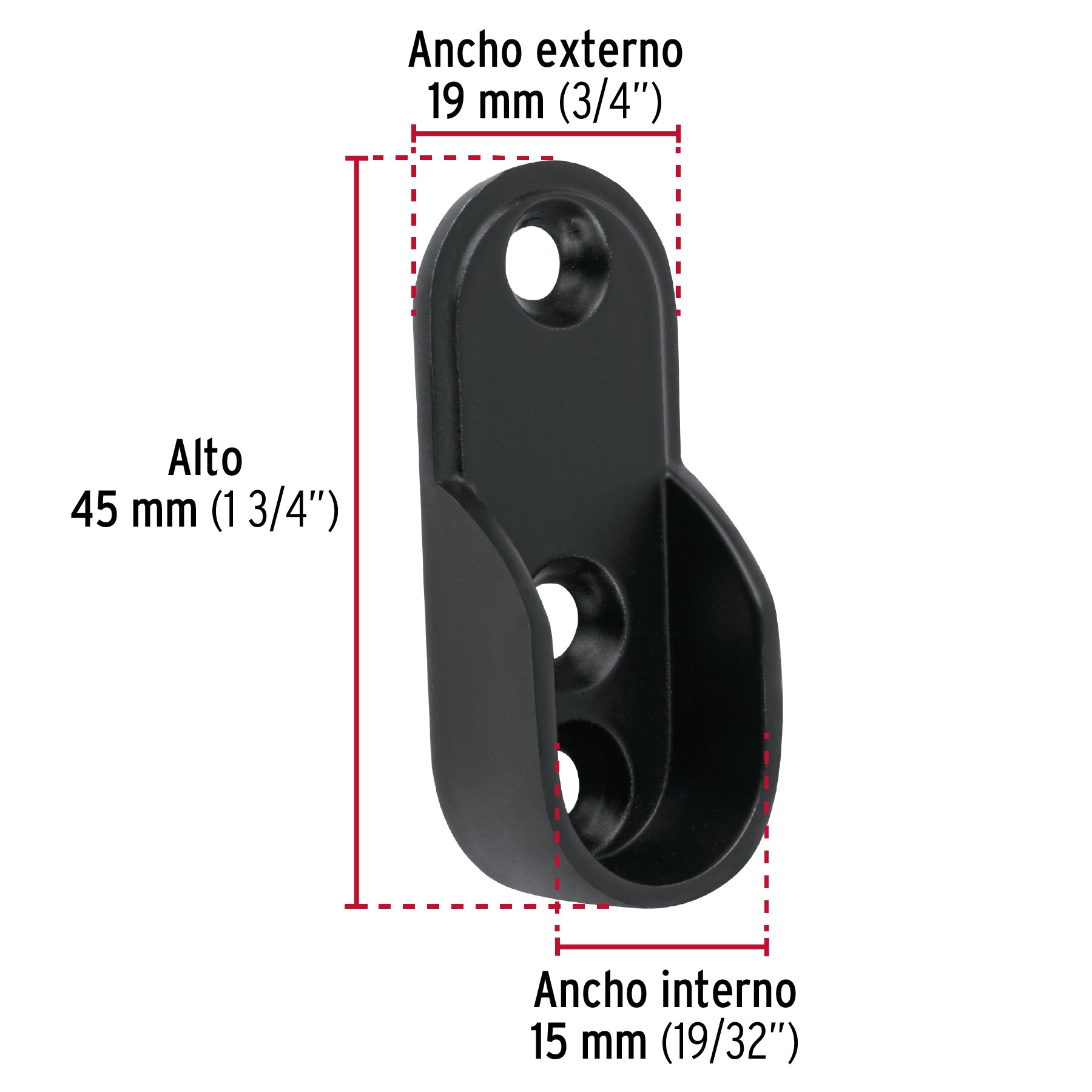 Brida negra para tubo ovalado de closet, HERMEX