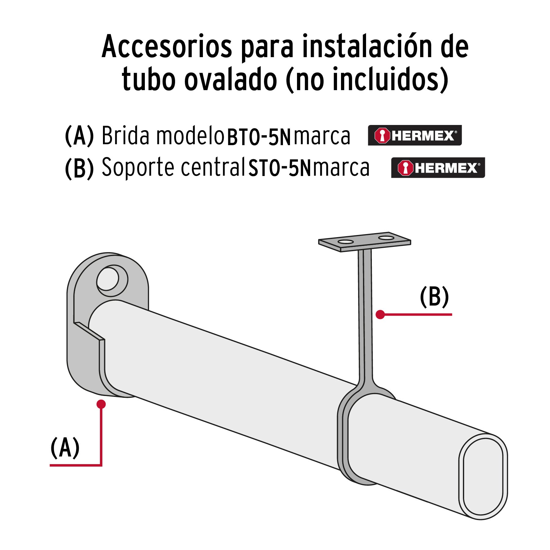 Brida niquelada para tubo ovalado de clóset, HERMEX