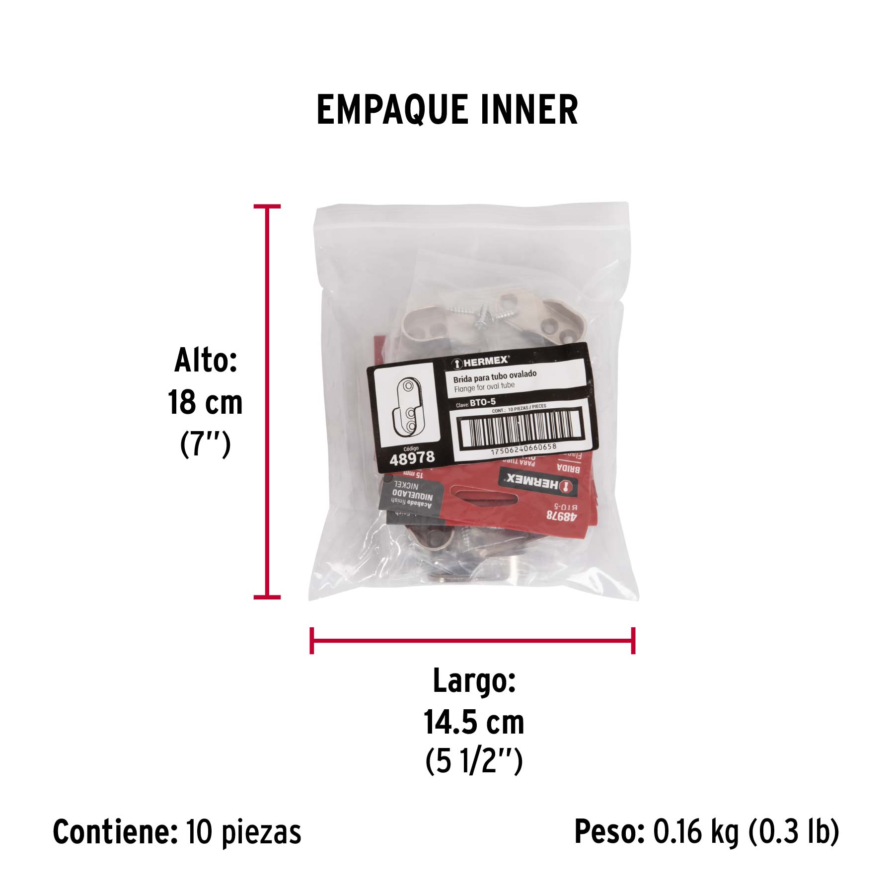 Brida niquelada para tubo ovalado de clóset, HERMEX - Empaque