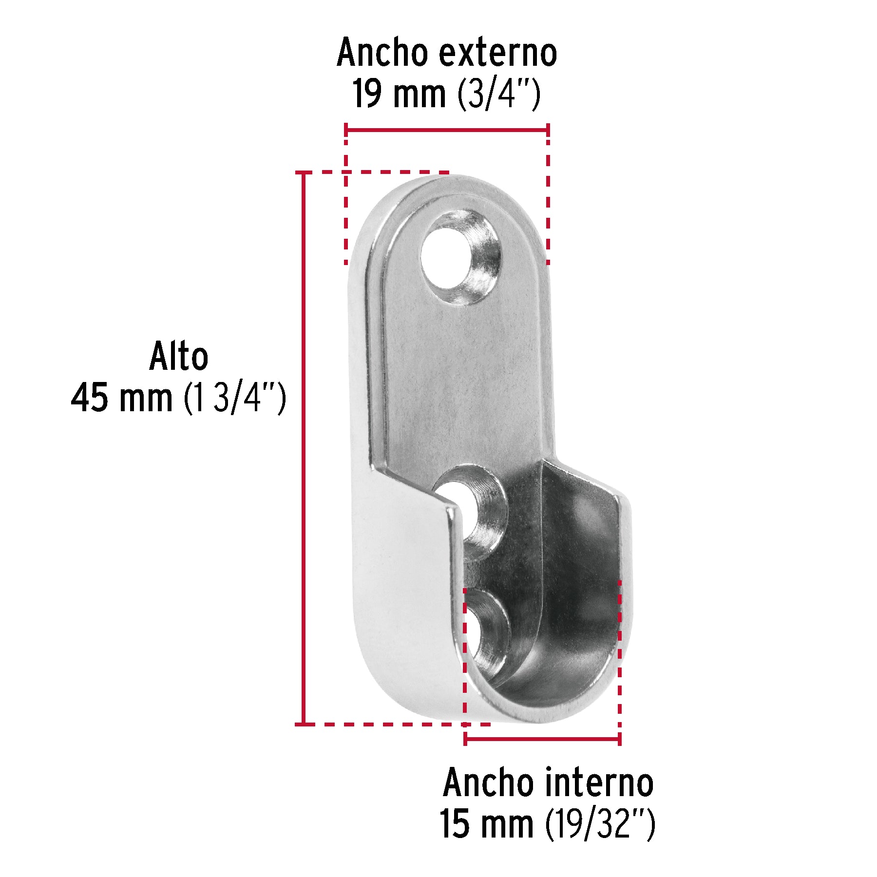 Brida niquelada para tubo ovalado de clóset, HERMEX