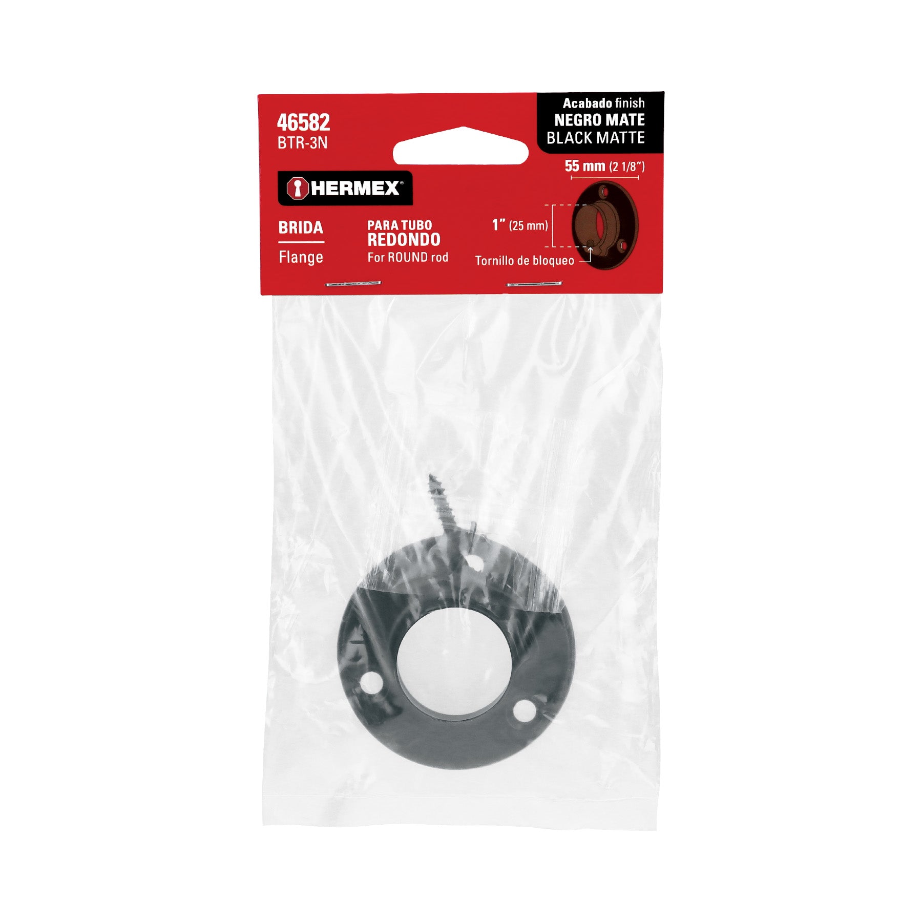 Brida negra para tubo redondo de closet, HERMEX