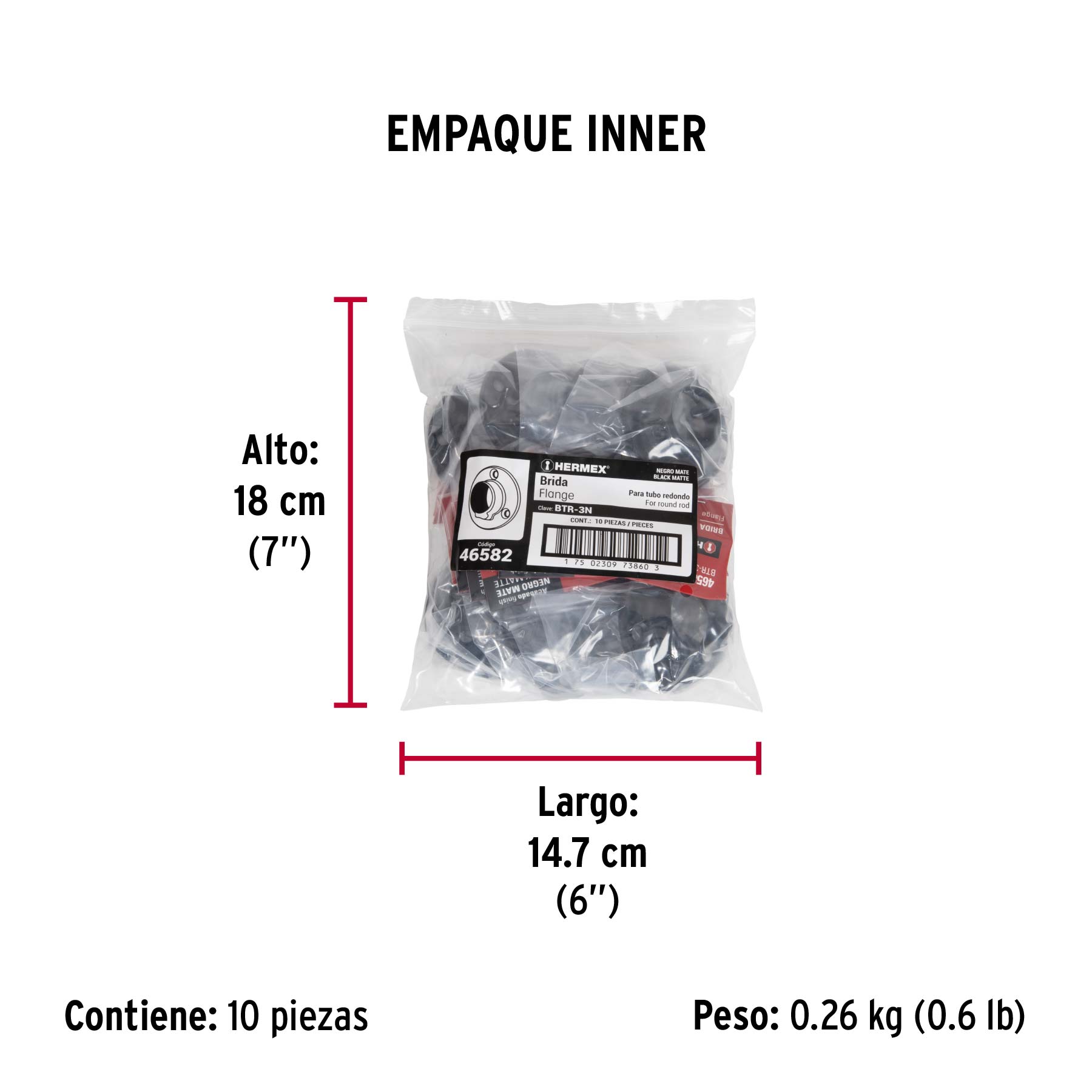 Brida negra para tubo redondo de closet, HERMEX - Empaque