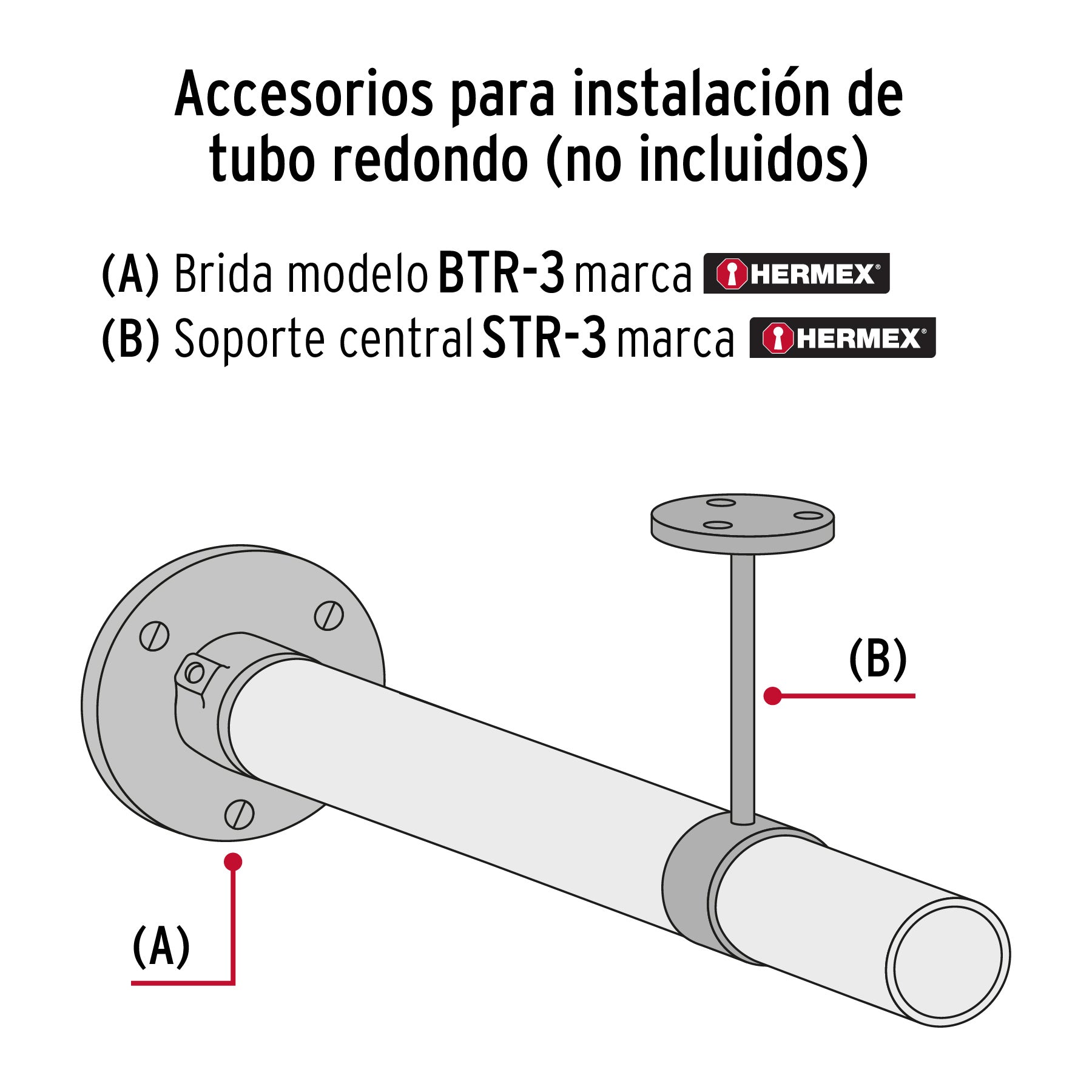 Brida cromada para tubo redondo de clóset, HERMEX