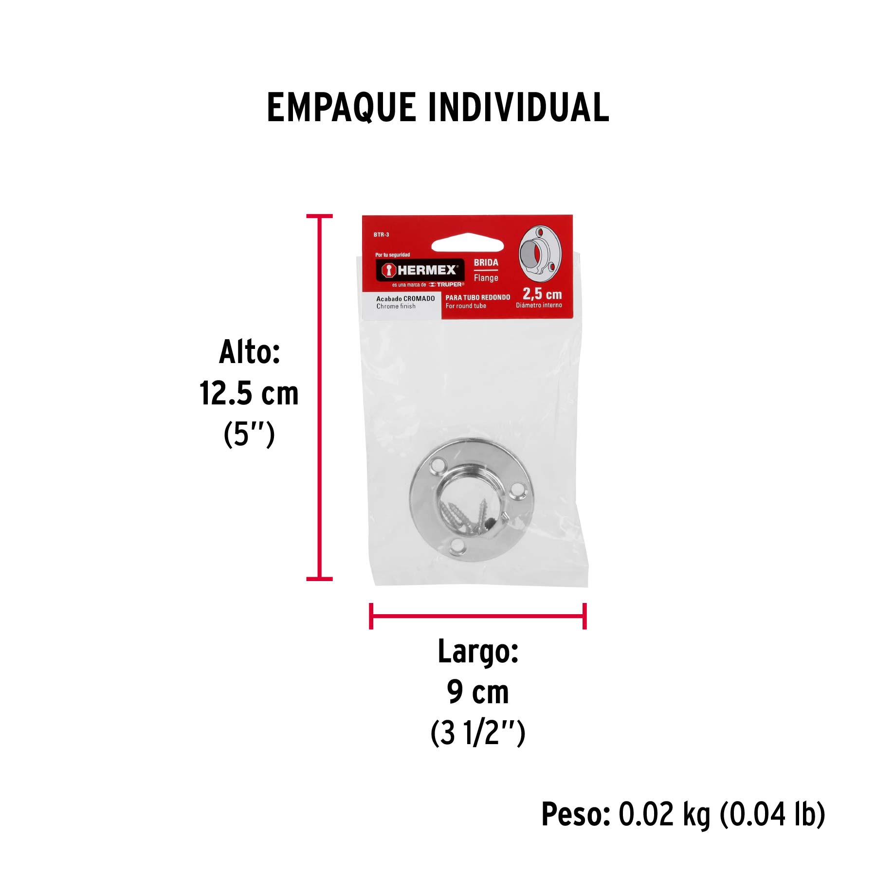 Brida cromada para tubo redondo de clóset, HERMEX - Empaque