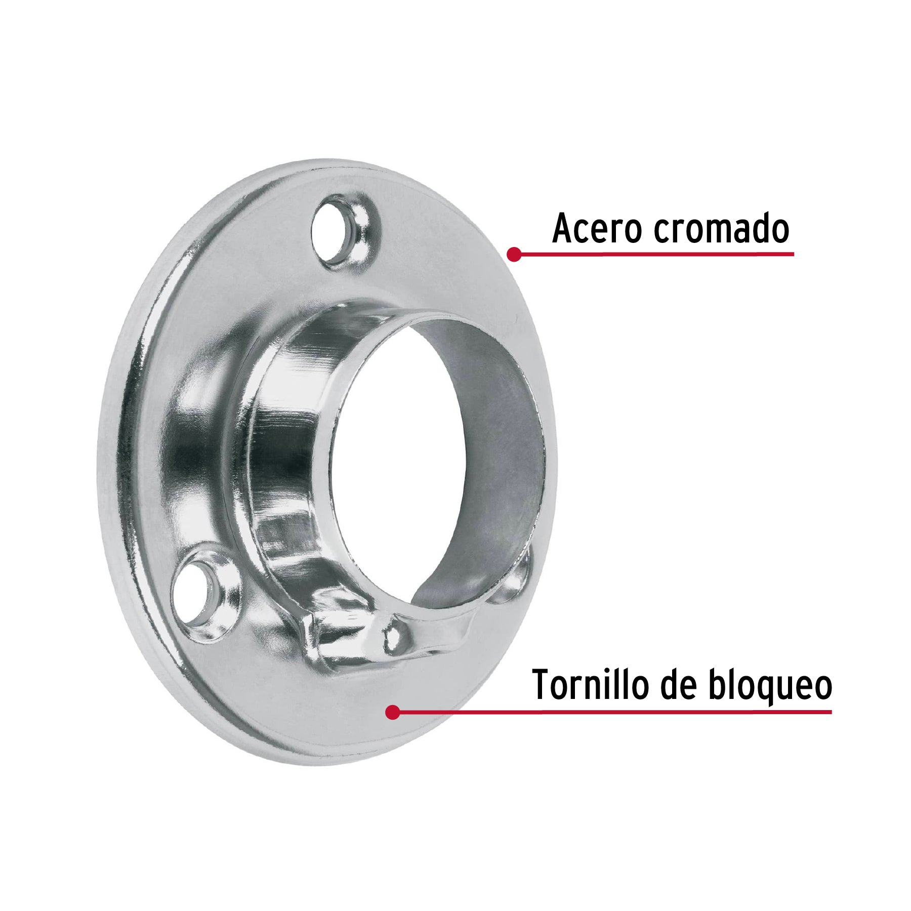 Brida cromada para tubo redondo de clóset, HERMEX